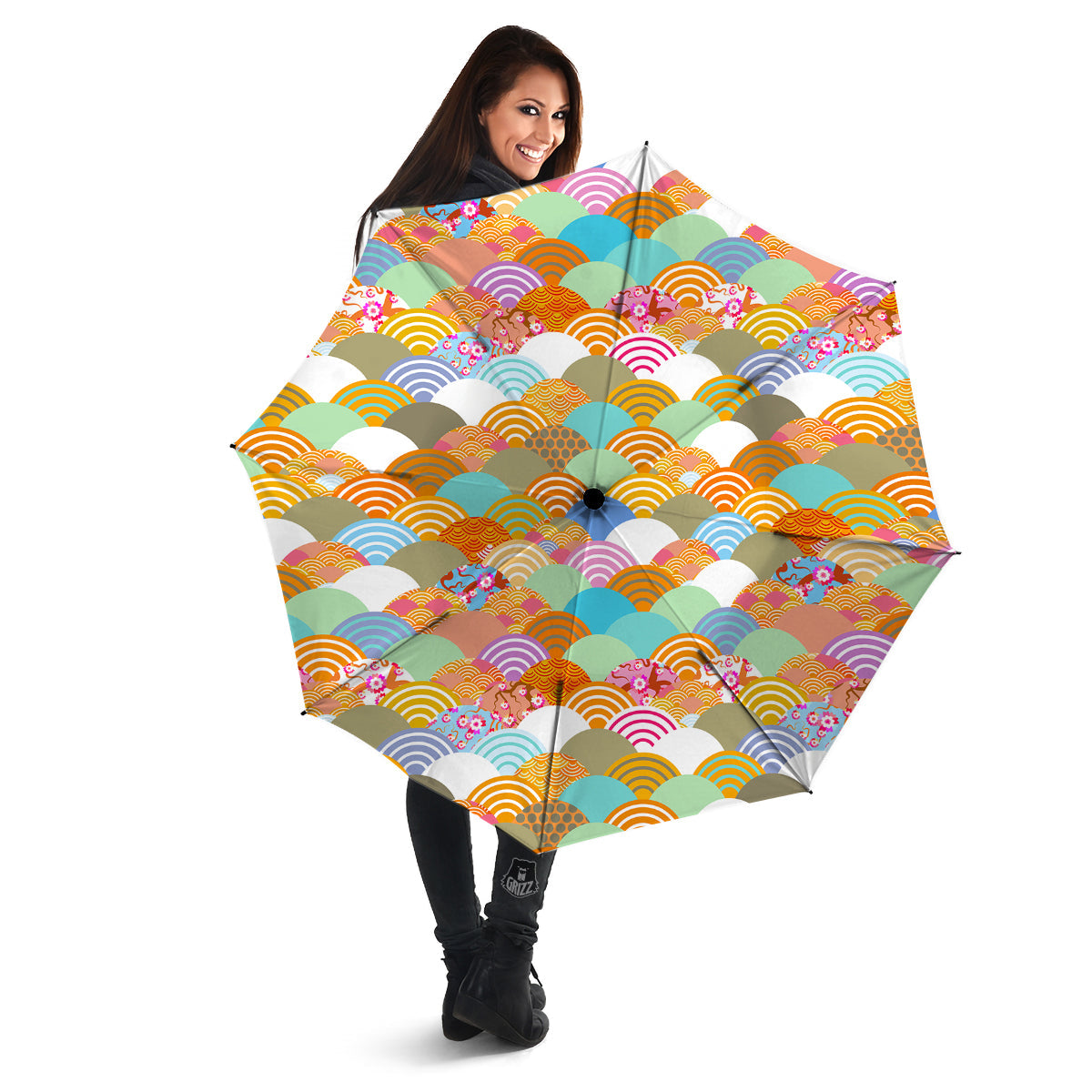 Wave Japanese Flower Colorful Print Pattern Umbrella-grizzshop