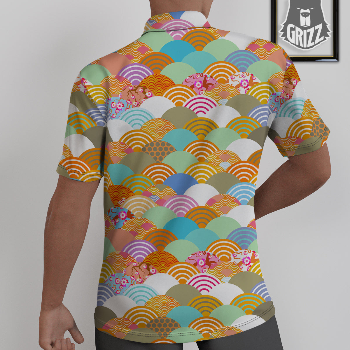 Wave Japanese Flower Colorful Print Pattern Untucked Shirts-grizzshop