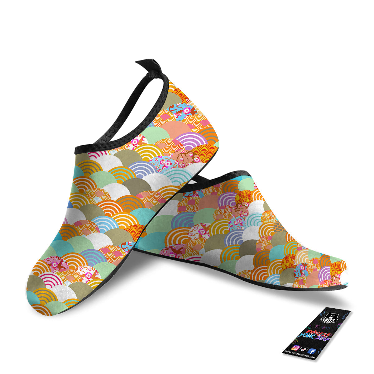 Wave Japanese Flower Colorful Print Pattern Water Shoes-grizzshop