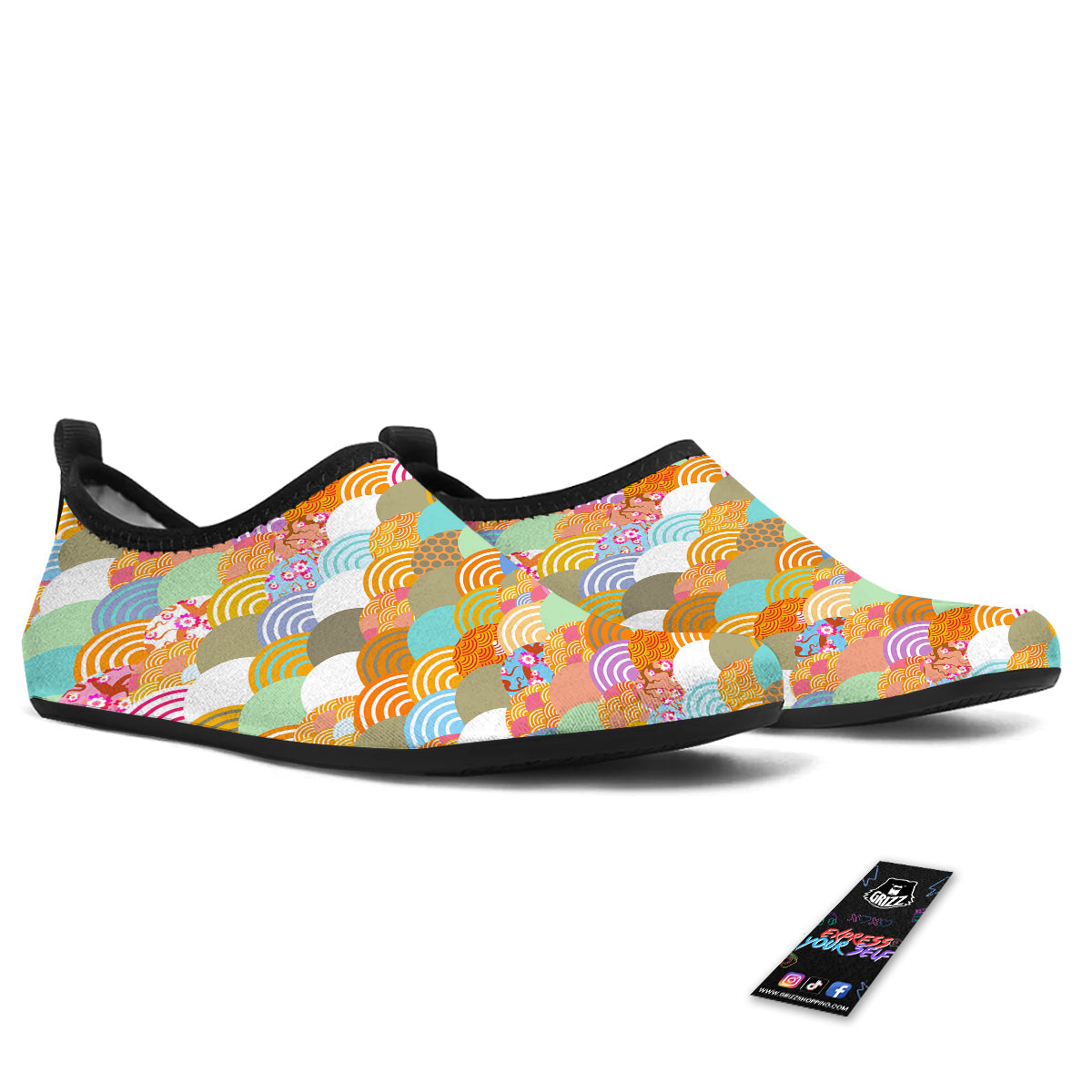 Wave Japanese Flower Colorful Print Pattern Water Shoes-grizzshop