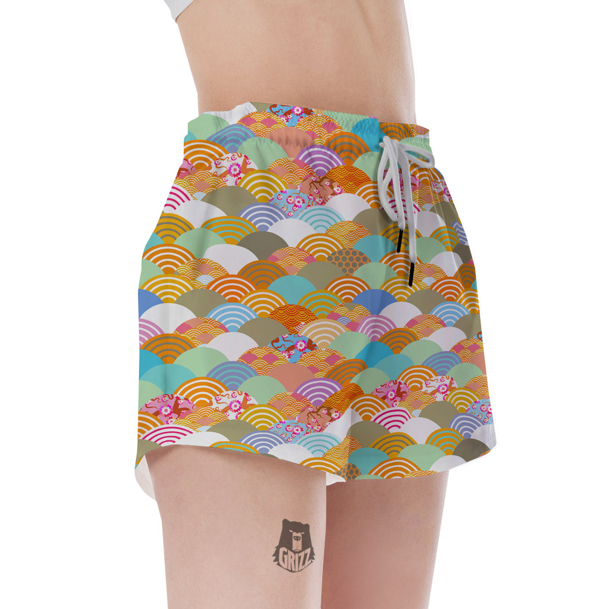 Wave Japanese Flower Colorful Print Pattern Women's Shorts-grizzshop