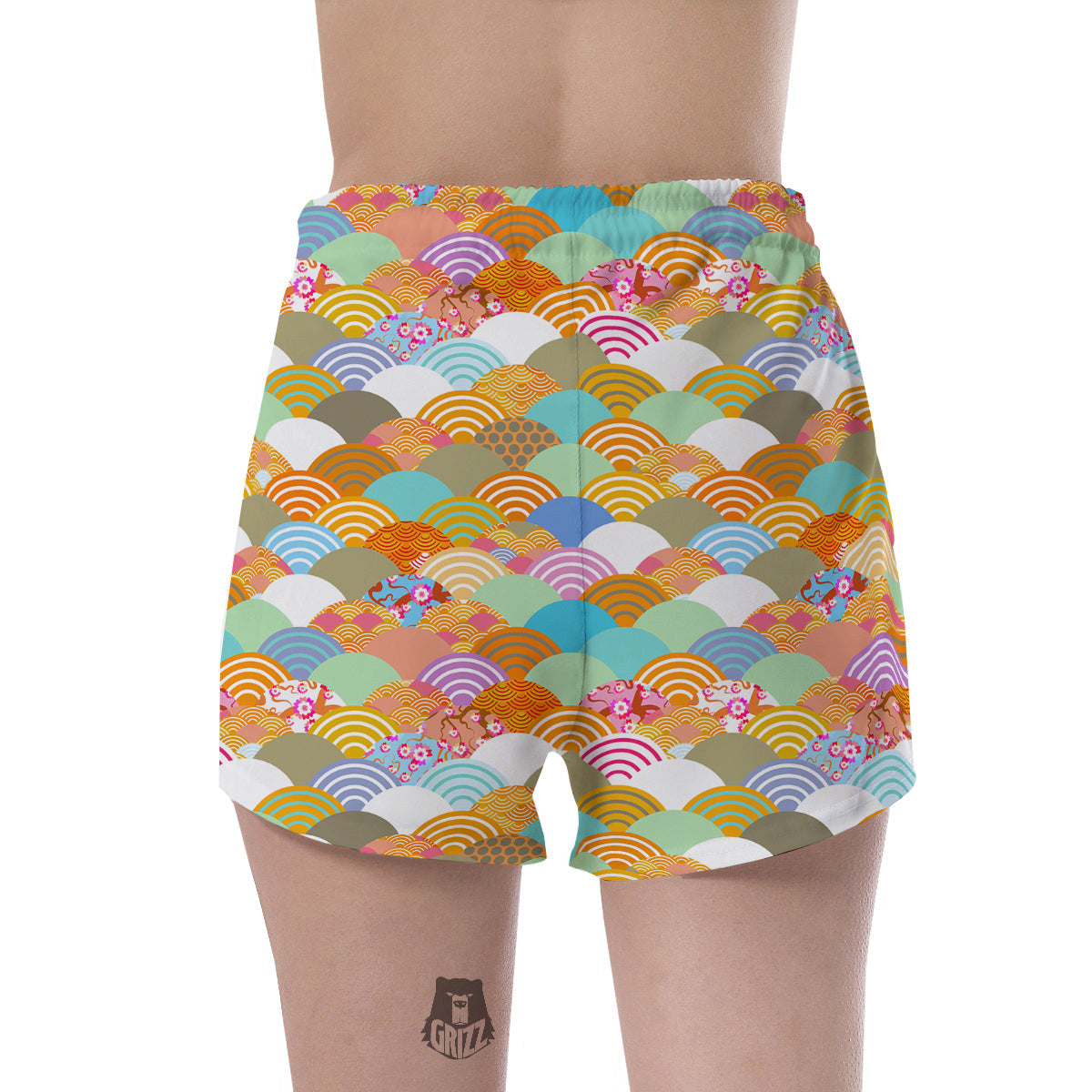 Wave Japanese Flower Colorful Print Pattern Women's Shorts-grizzshop