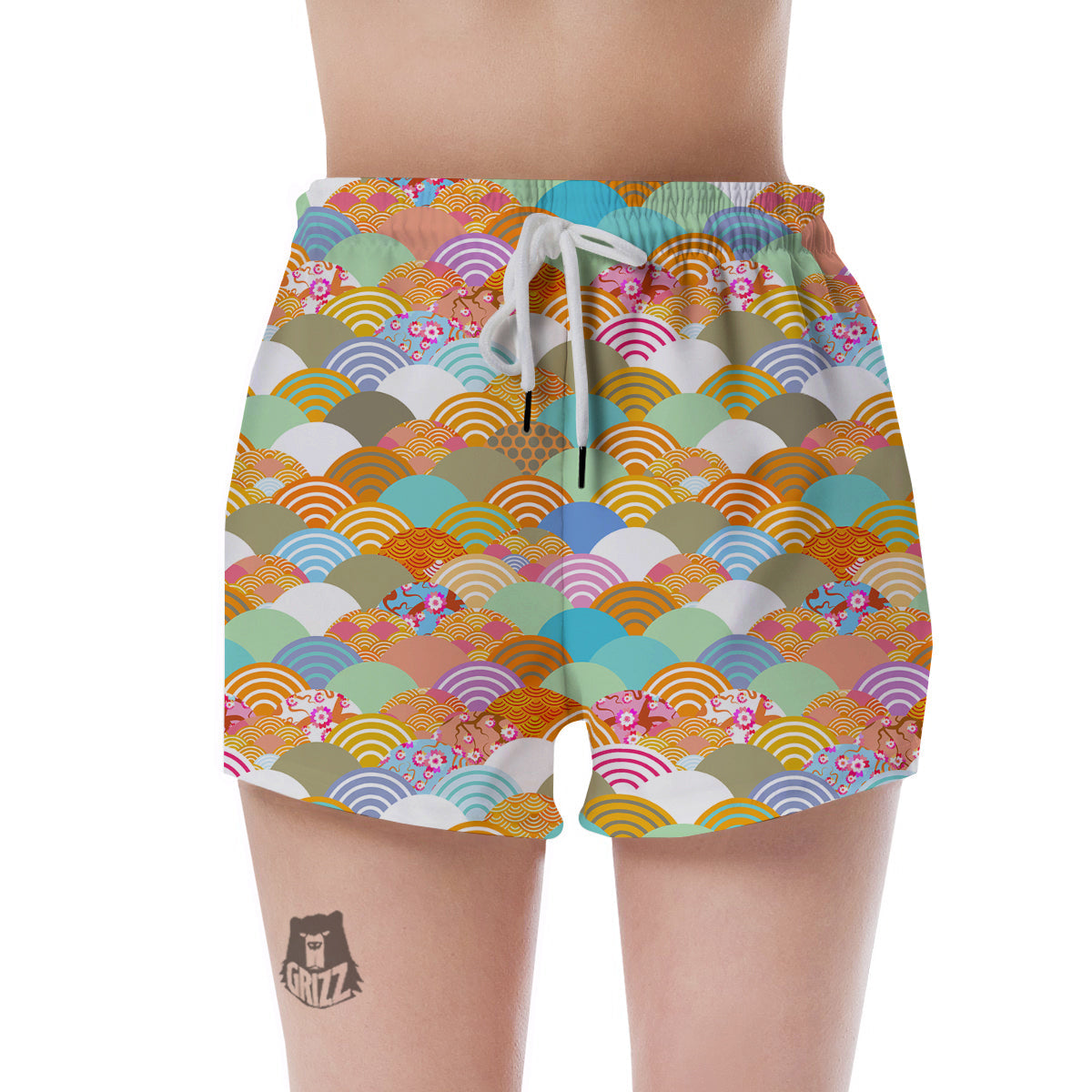 Wave Japanese Flower Colorful Print Pattern Women's Shorts-grizzshop