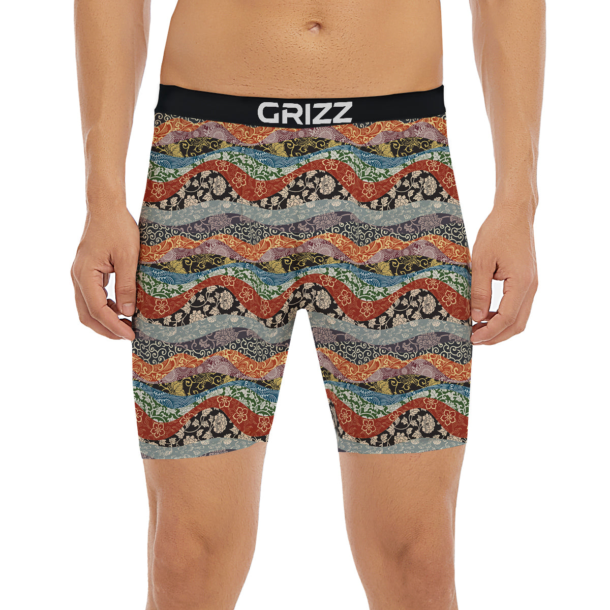 Wave Japanese Patchwork Print Pattern Boxer Briefs-grizzshop