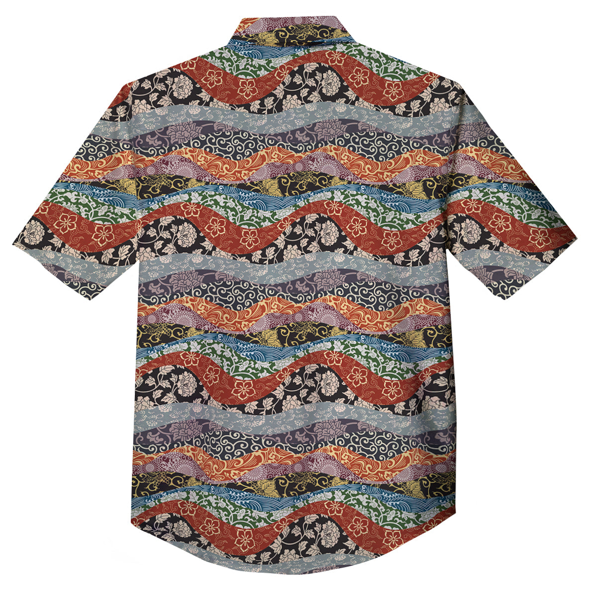 Wave Japanese Patchwork Print Pattern Button Up Shirt-grizzshop