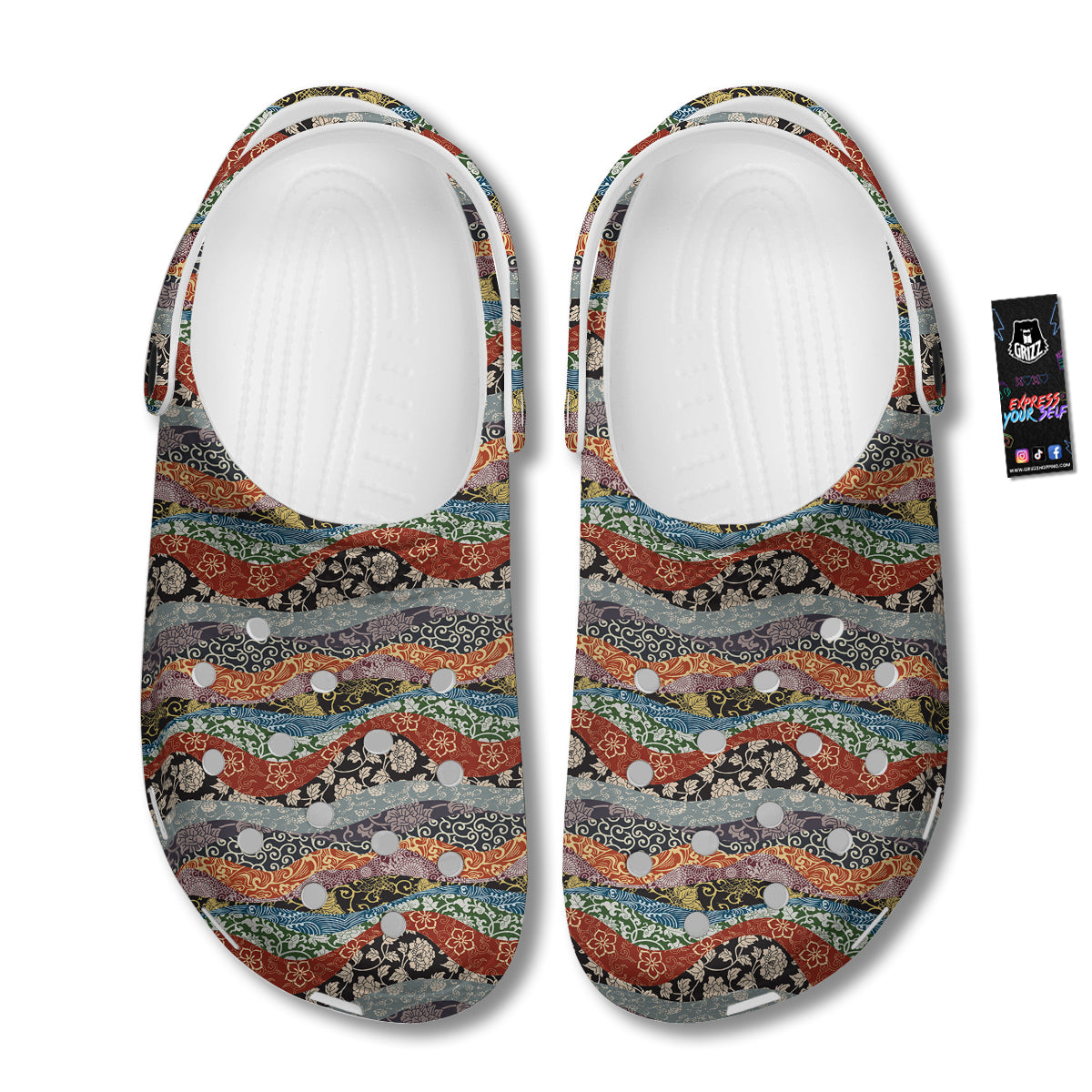 Wave Japanese Patchwork Print Pattern Clog-grizzshop