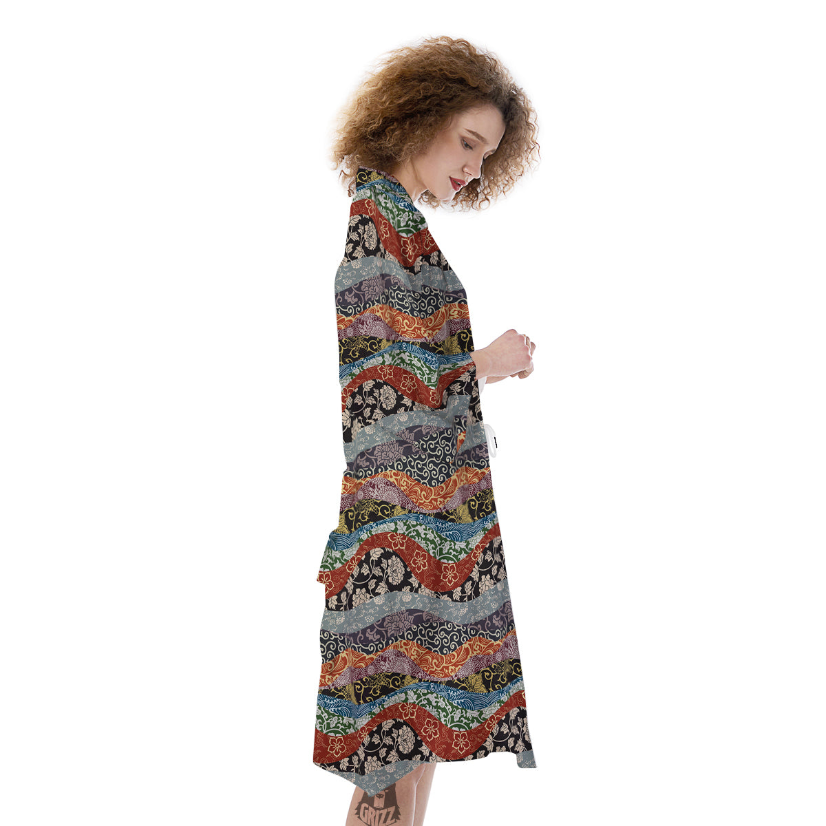 Wave Japanese Patchwork Print Pattern Kimono-grizzshop