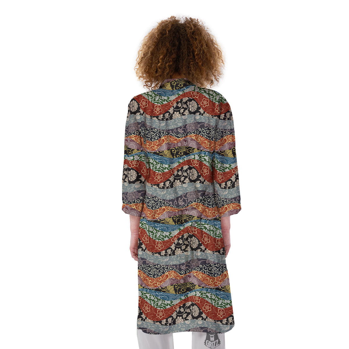 Wave Japanese Patchwork Print Pattern Kimono-grizzshop