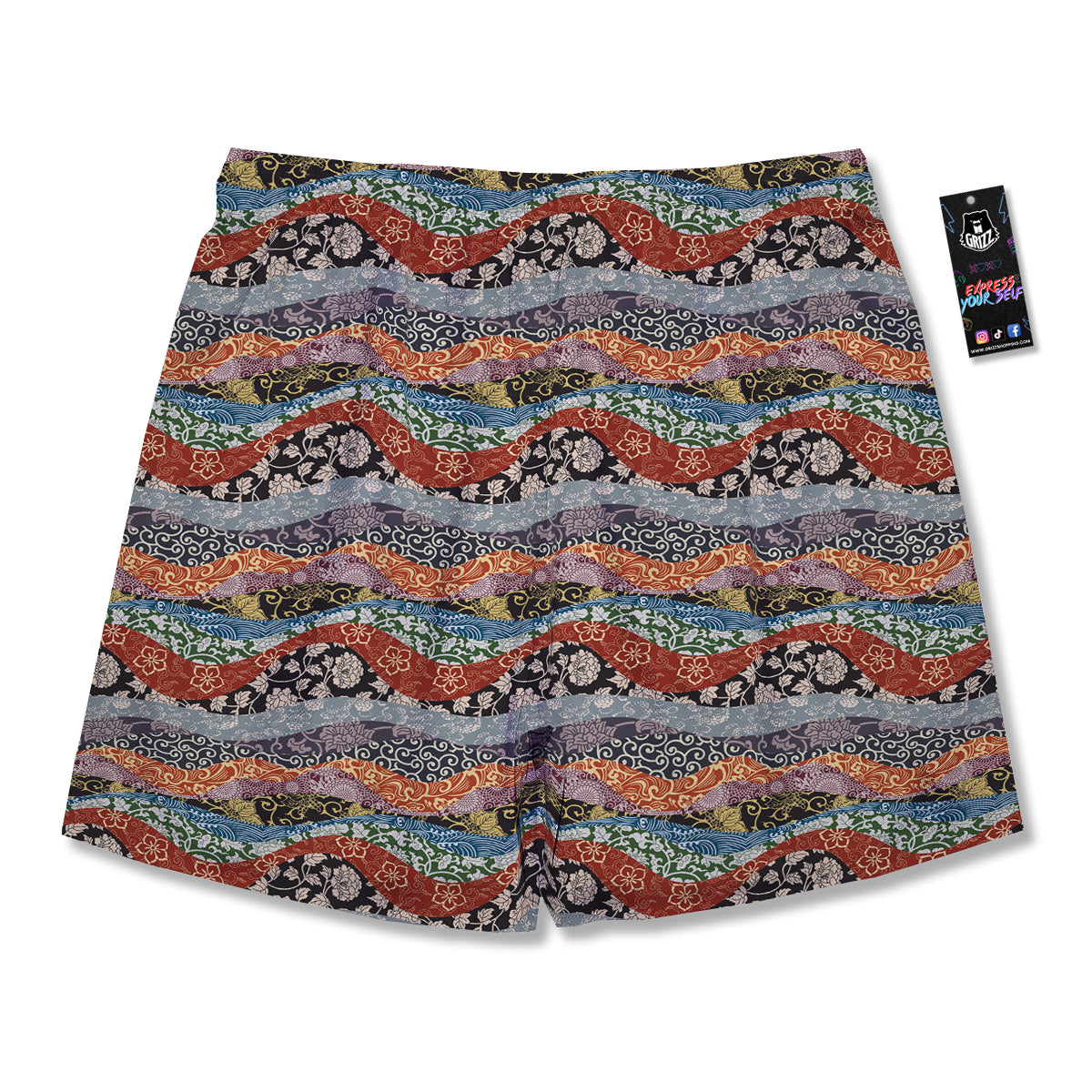 Wave Japanese Patchwork Print Pattern Men's Running Shorts-grizzshop