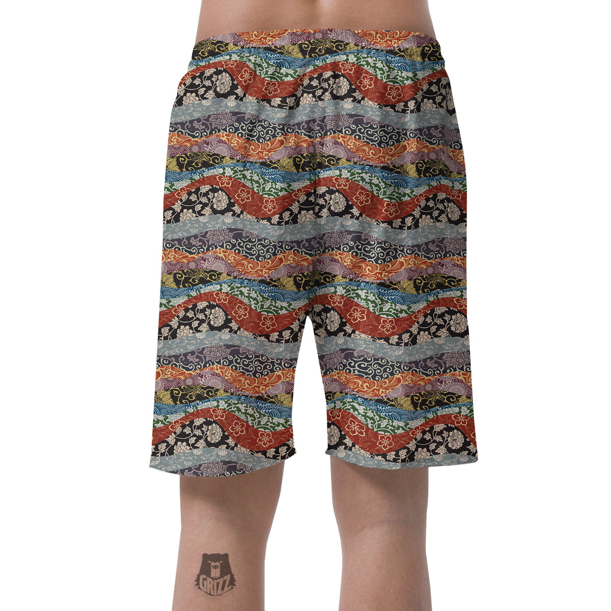 Wave Japanese Patchwork Print Pattern Men's Shorts-grizzshop