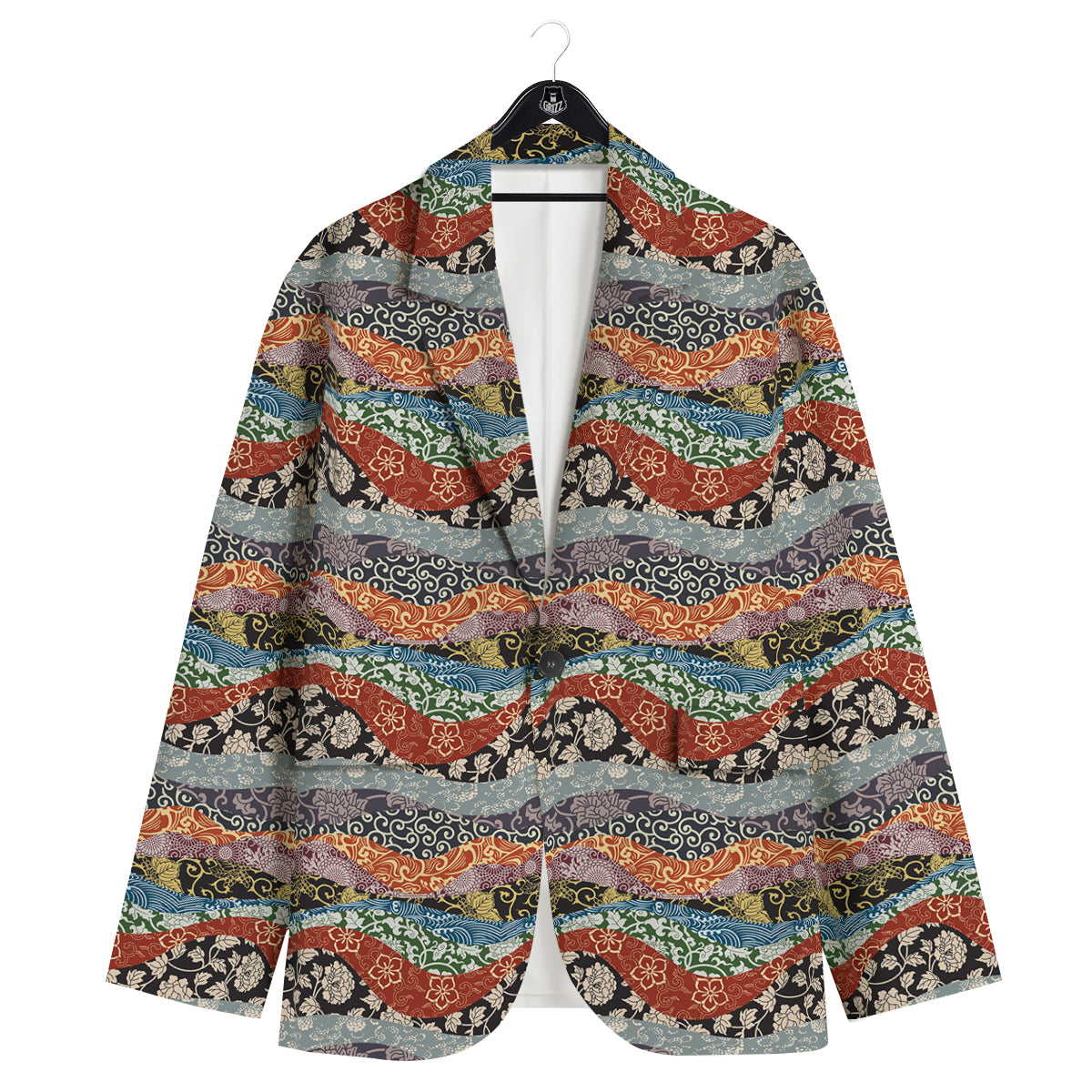 Wave Japanese Patchwork Print Pattern Men's Sport Coat-grizzshop