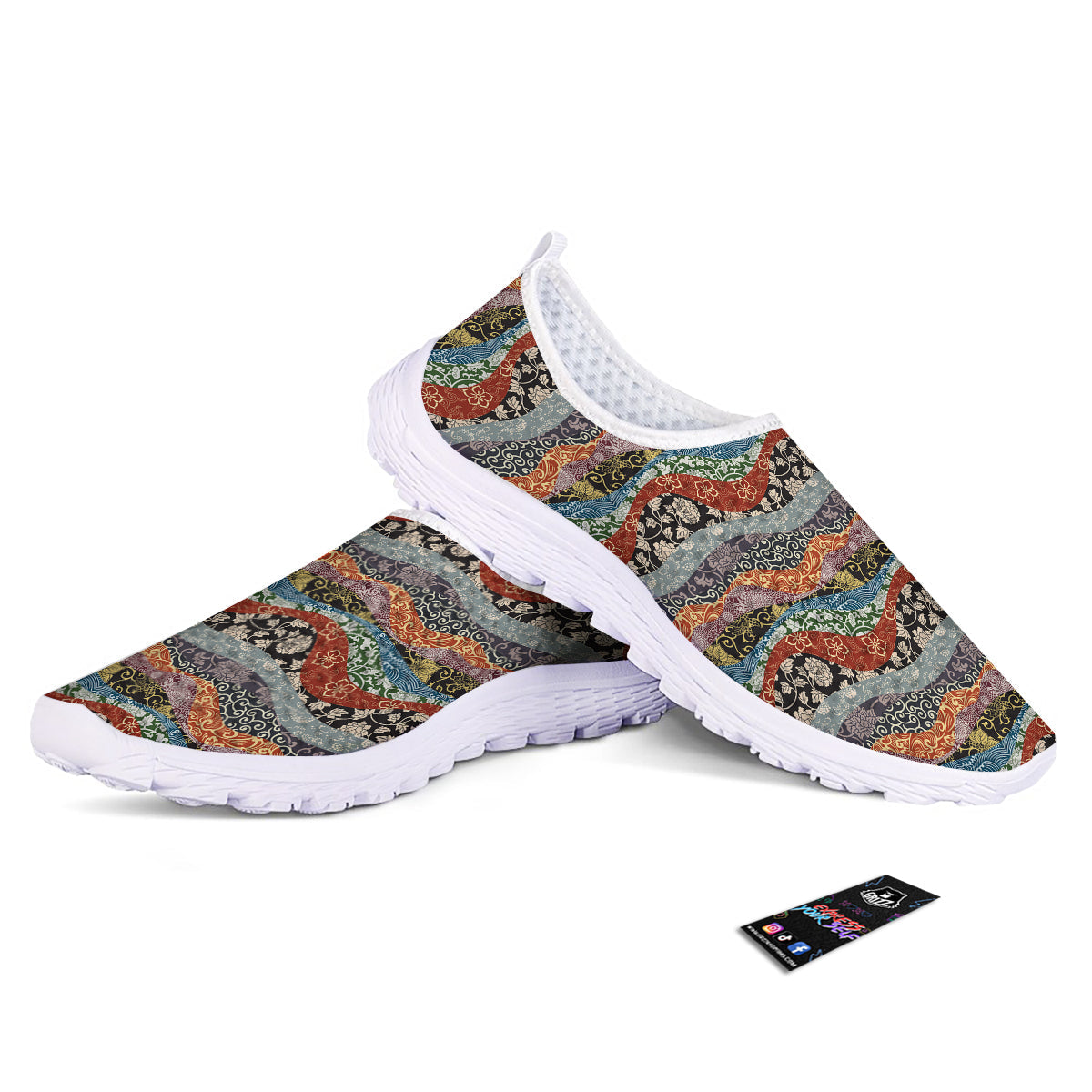 Wave Japanese Patchwork Print Pattern Nurse Shoes-grizzshop