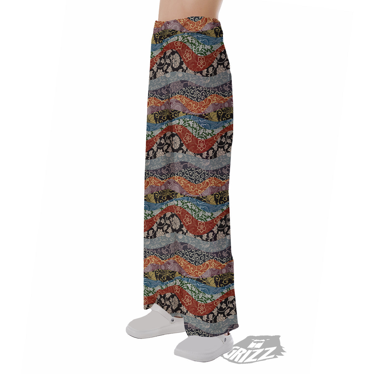 Wave Japanese Patchwork Print Pattern Pajama Pants-grizzshop