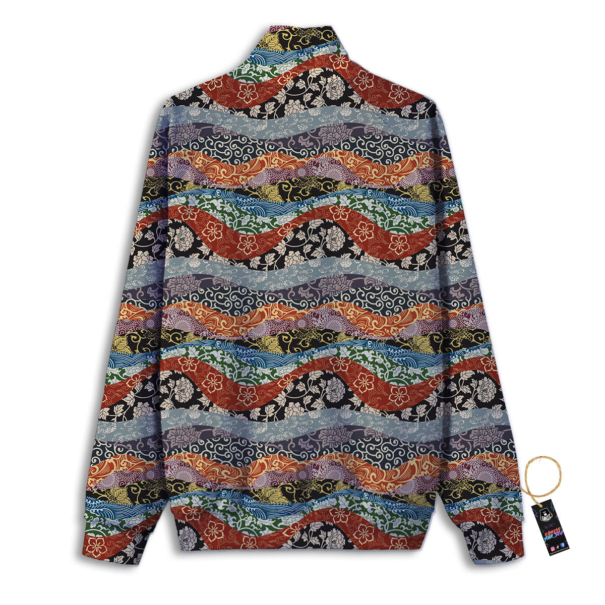 Wave Japanese Patchwork Print Pattern Track Jacket-grizzshop