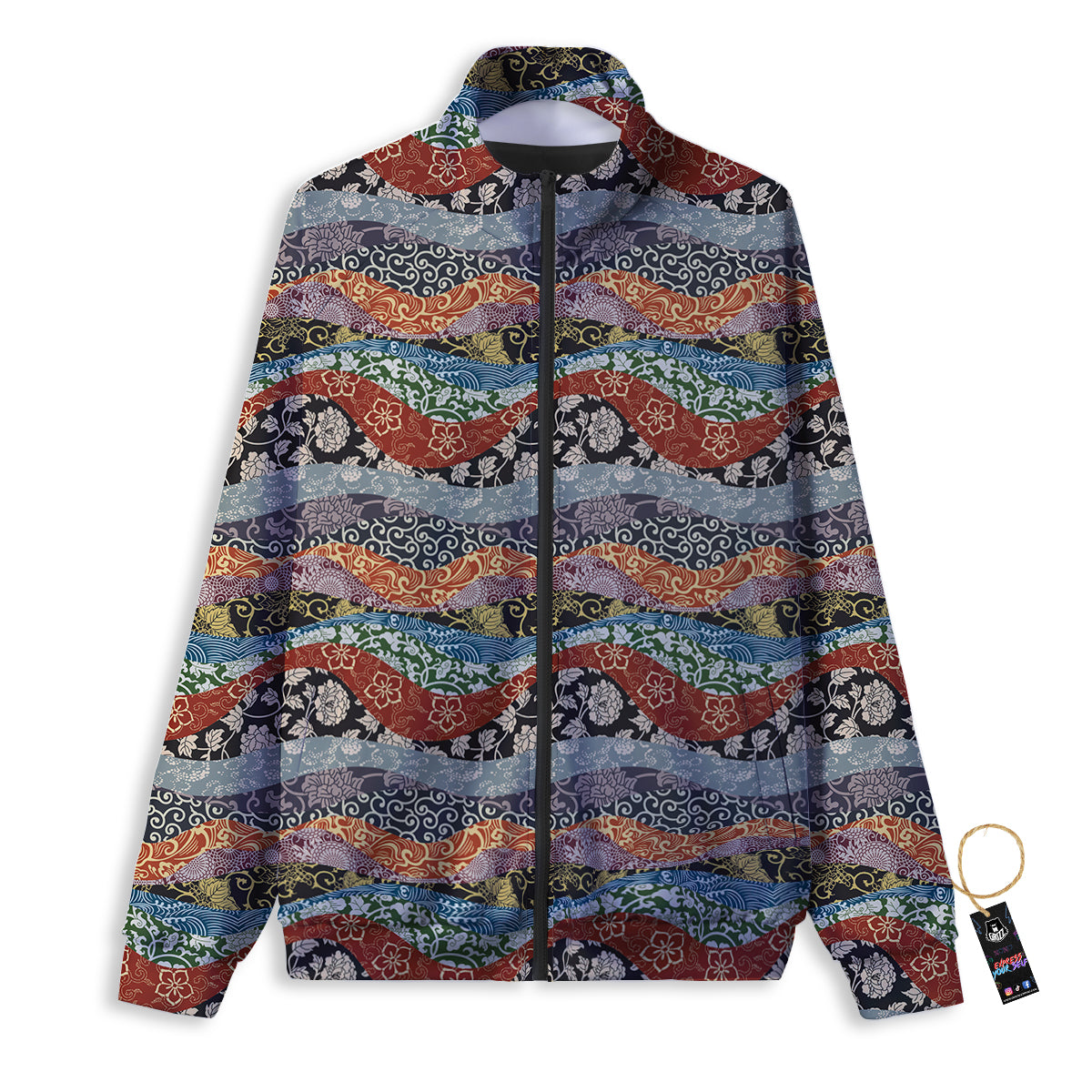 Wave Japanese Patchwork Print Pattern Track Jacket-grizzshop