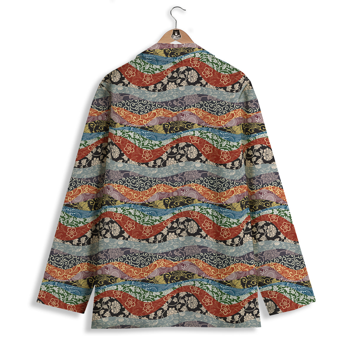 Wave Japanese Patchwork Print Pattern Women's Blazer-grizzshop