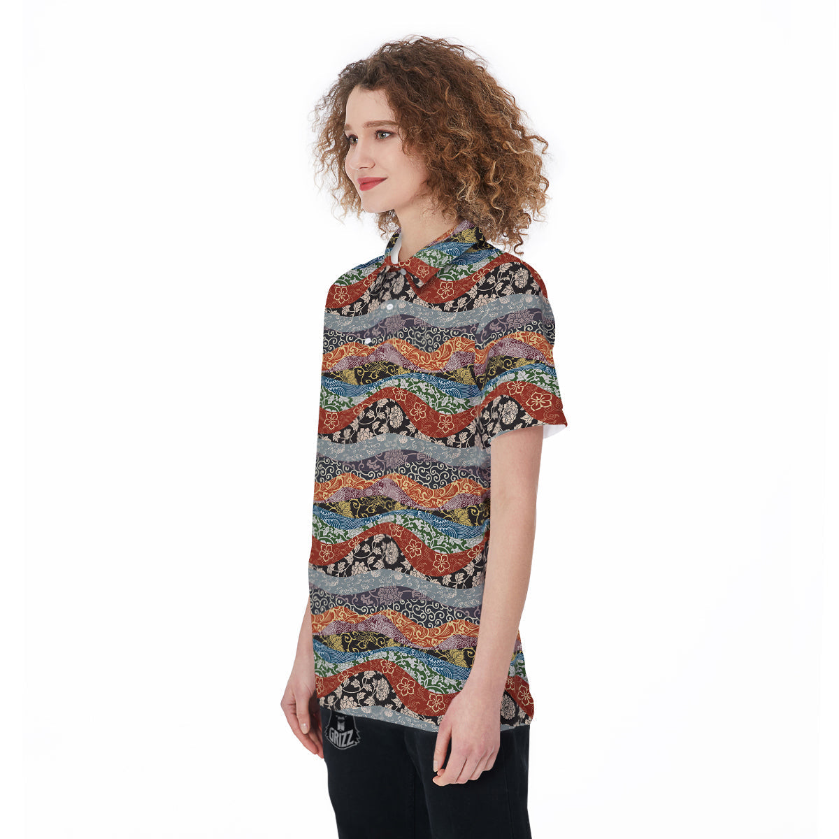 Wave Japanese Patchwork Print Pattern Women's Golf Shirts-grizzshop