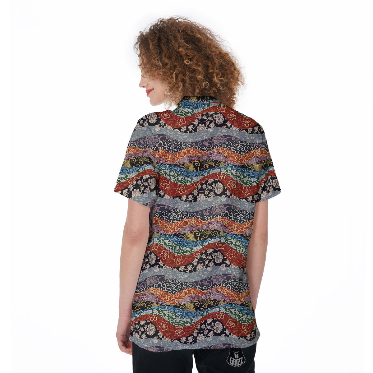 Wave Japanese Patchwork Print Pattern Women's Golf Shirts-grizzshop