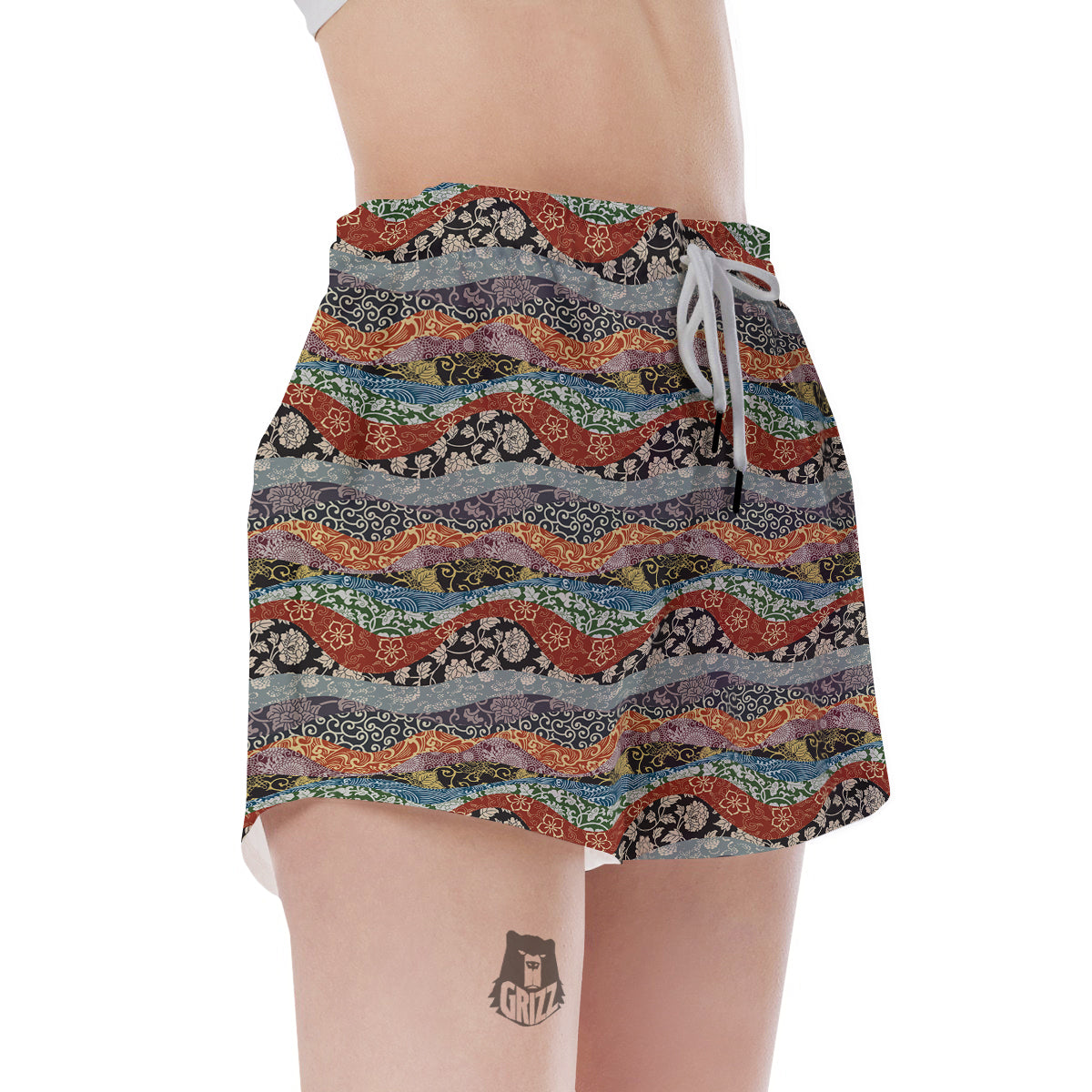 Wave Japanese Patchwork Print Pattern Women's Shorts-grizzshop