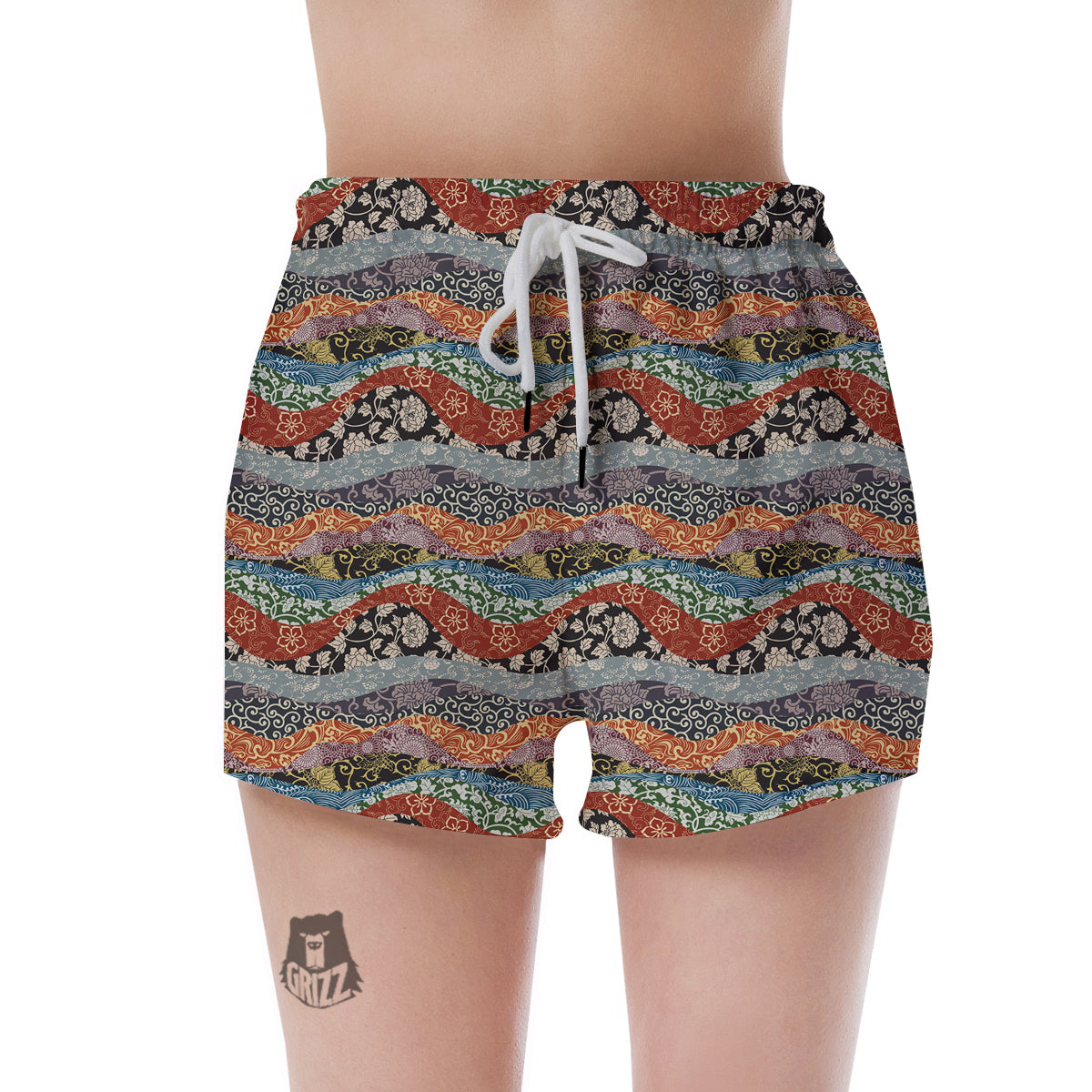 Wave Japanese Patchwork Print Pattern Women's Shorts-grizzshop
