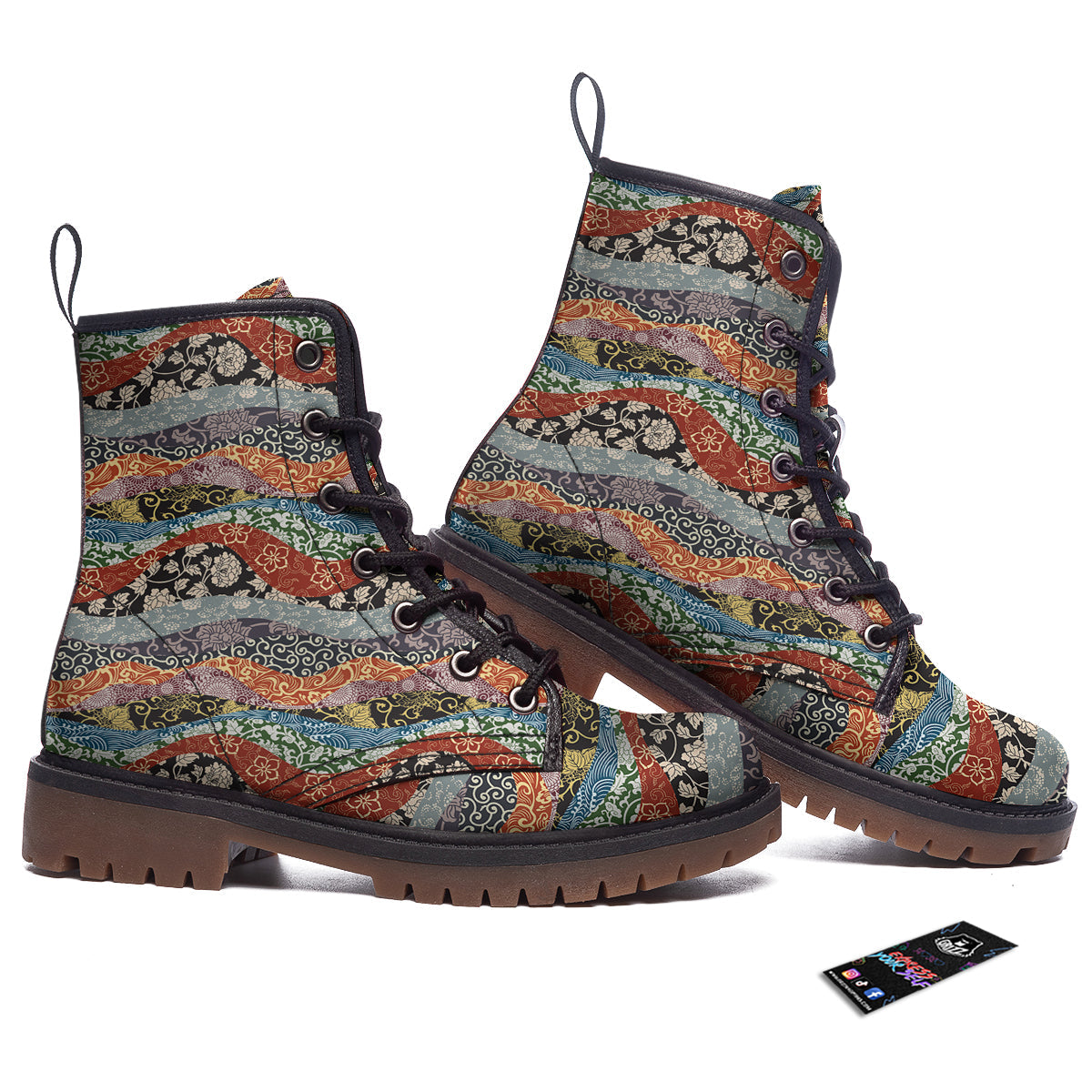 Wave Japanese Patchwork Print Pattern Work Boots-grizzshop