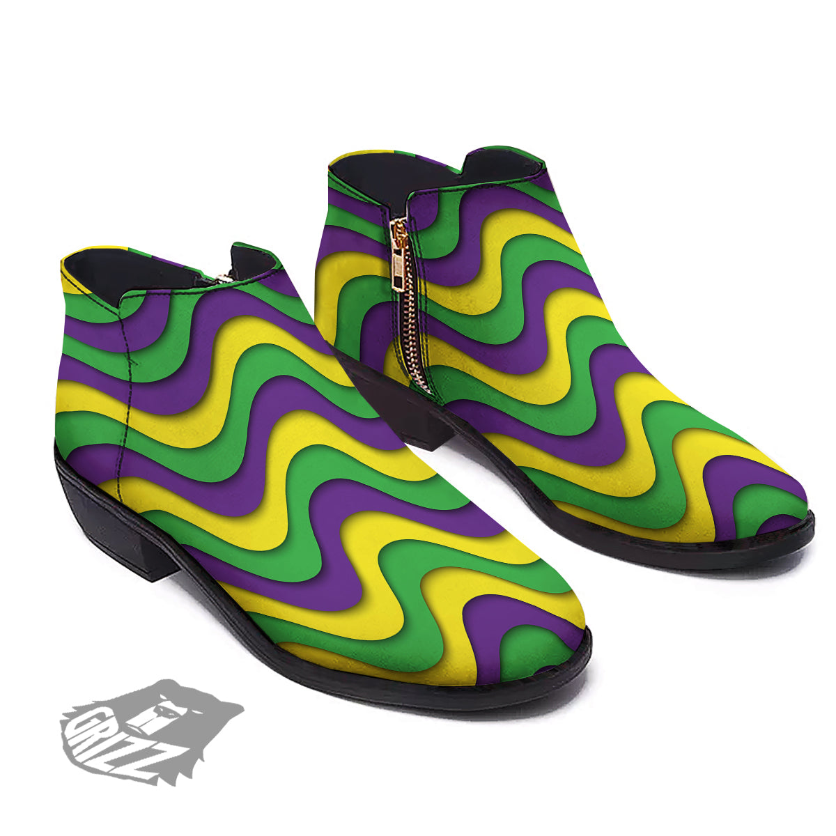Wave Mardi Gras Print Pattern Ankle Boots-grizzshop