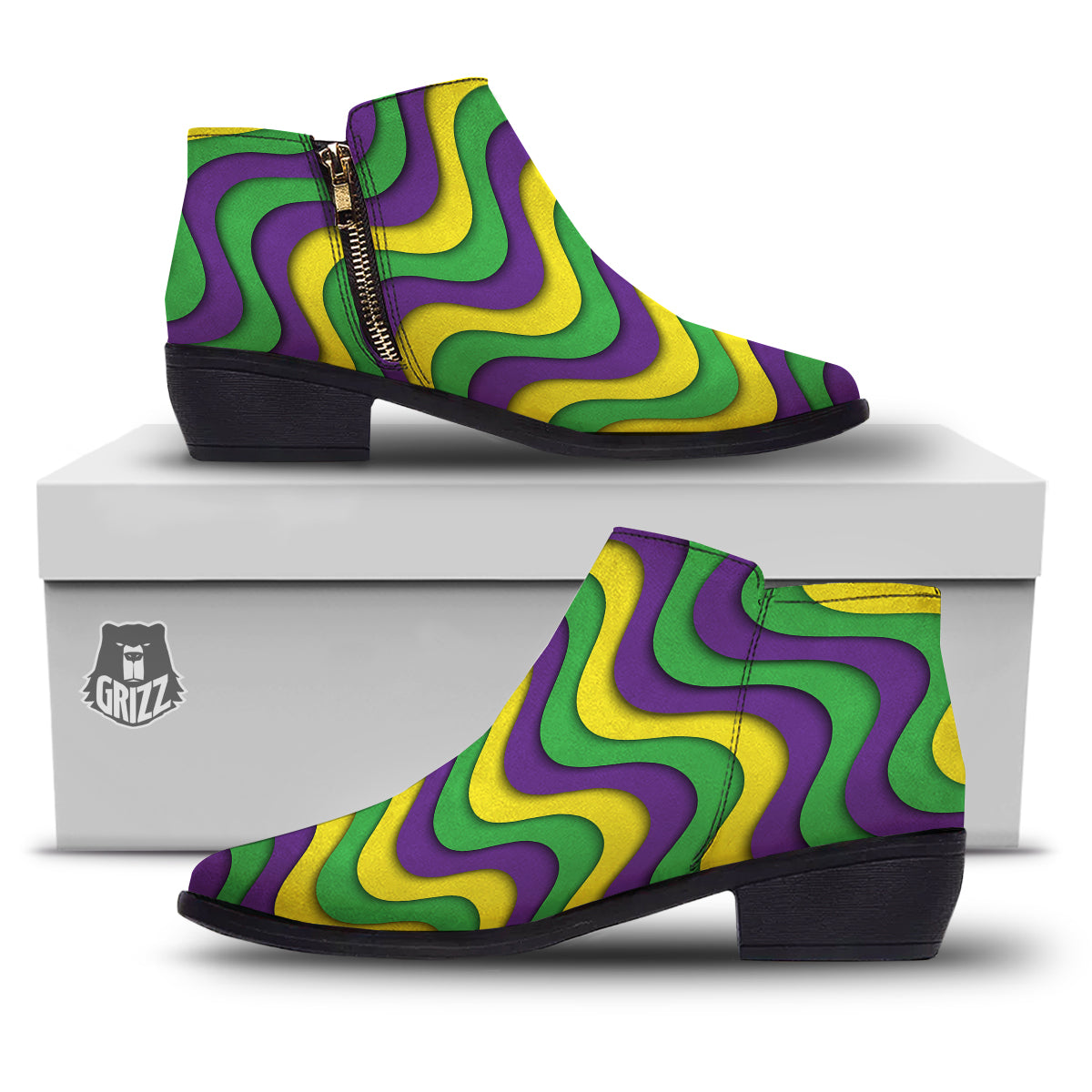 Wave Mardi Gras Print Pattern Ankle Boots-grizzshop