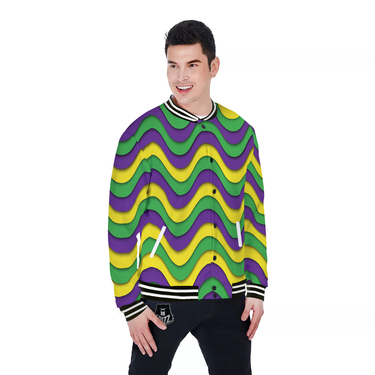 Wave Mardi Gras Print Pattern Baseball Jacket-grizzshop