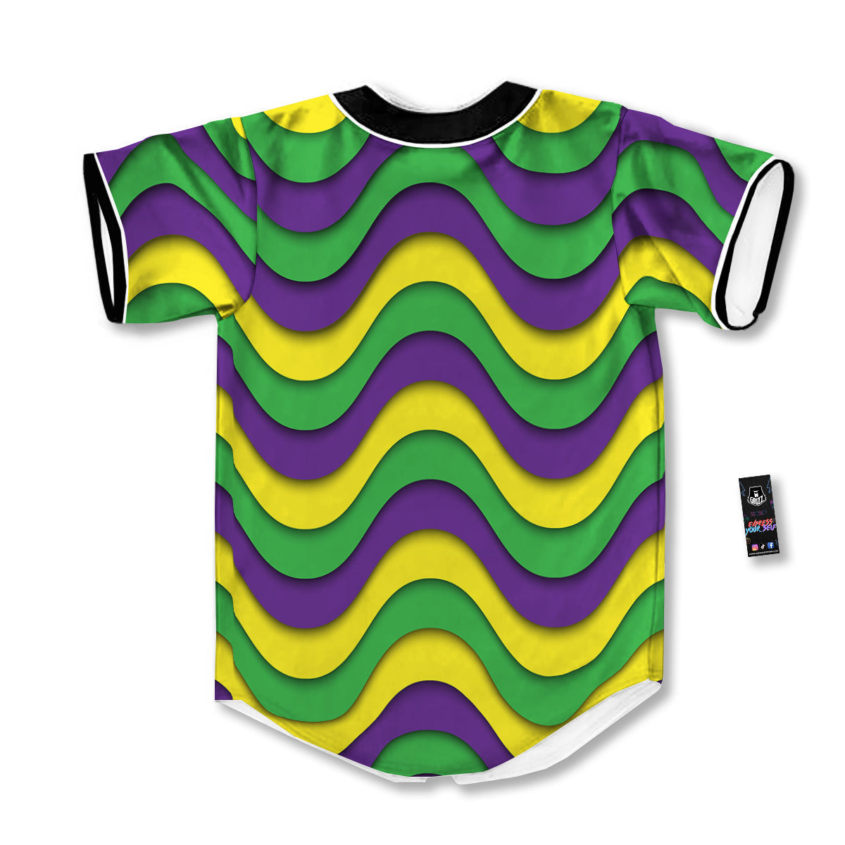 Wave Mardi Gras Print Pattern Baseball Jersey-grizzshop