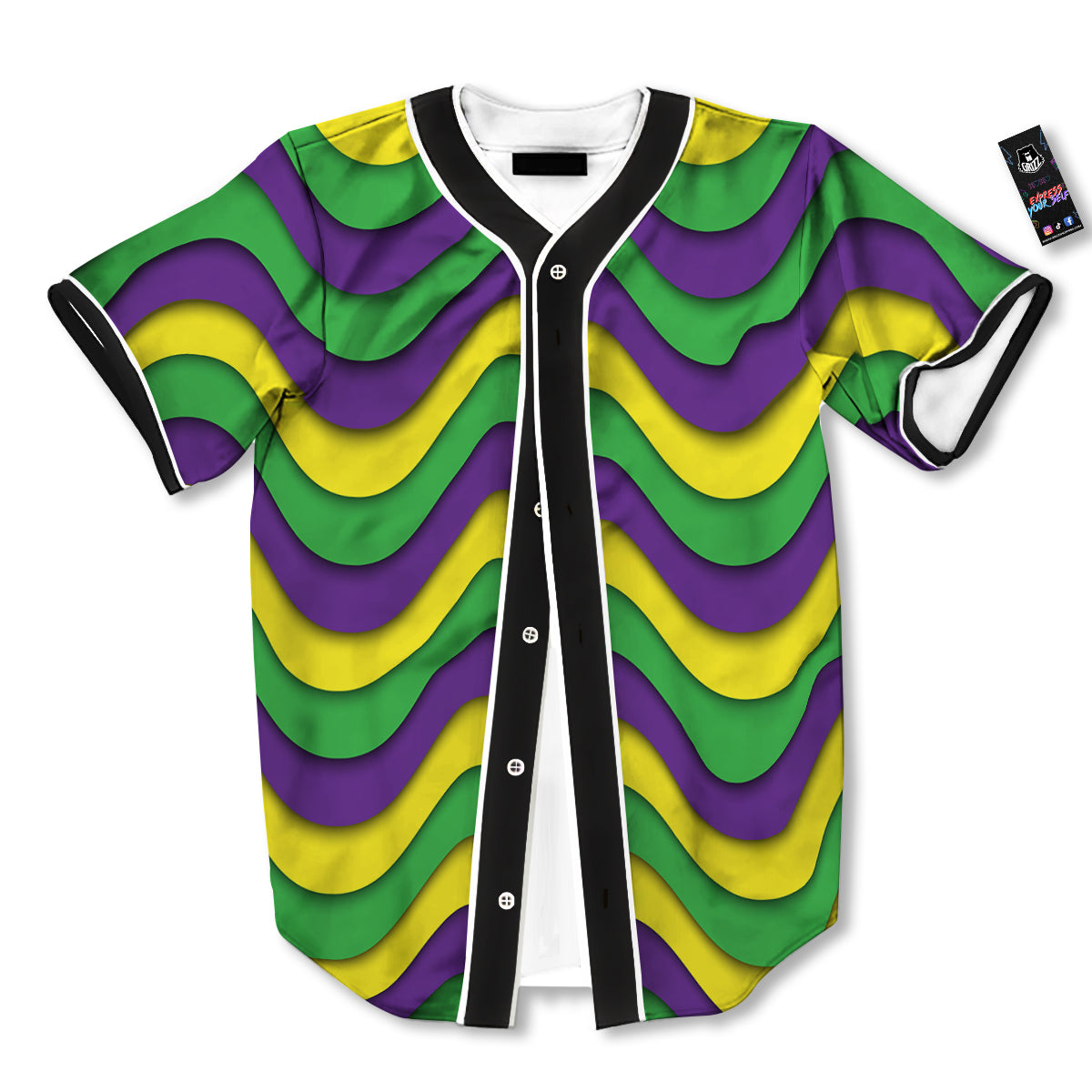 Wave Mardi Gras Print Pattern Baseball Jersey-grizzshop