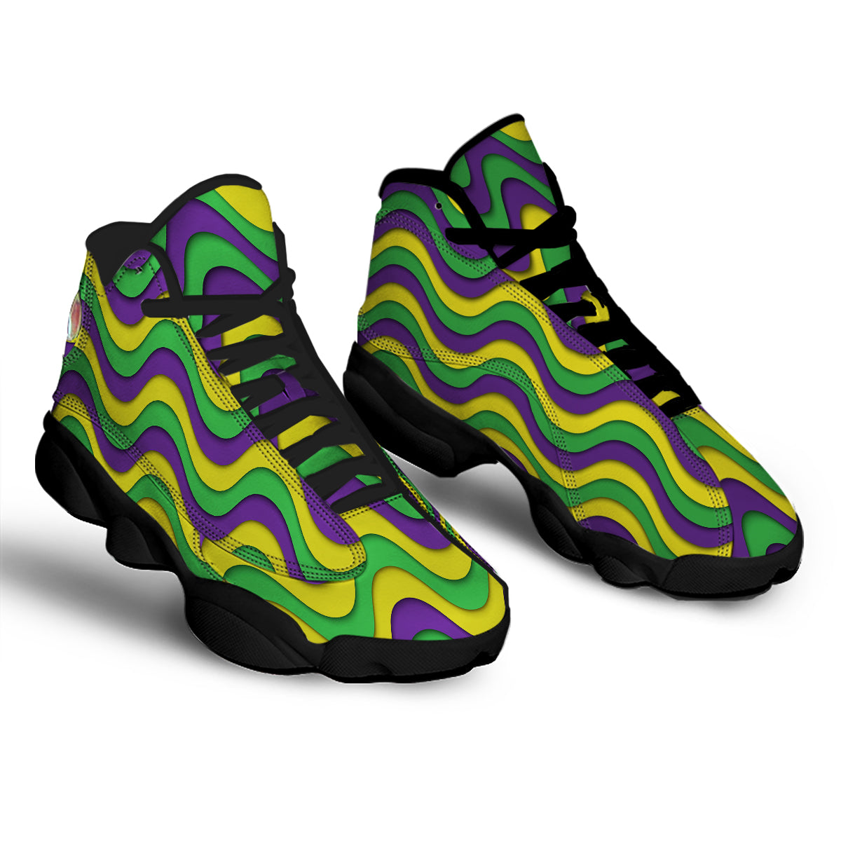 Wave Mardi Gras Print Pattern Black Basketball Shoes-grizzshop