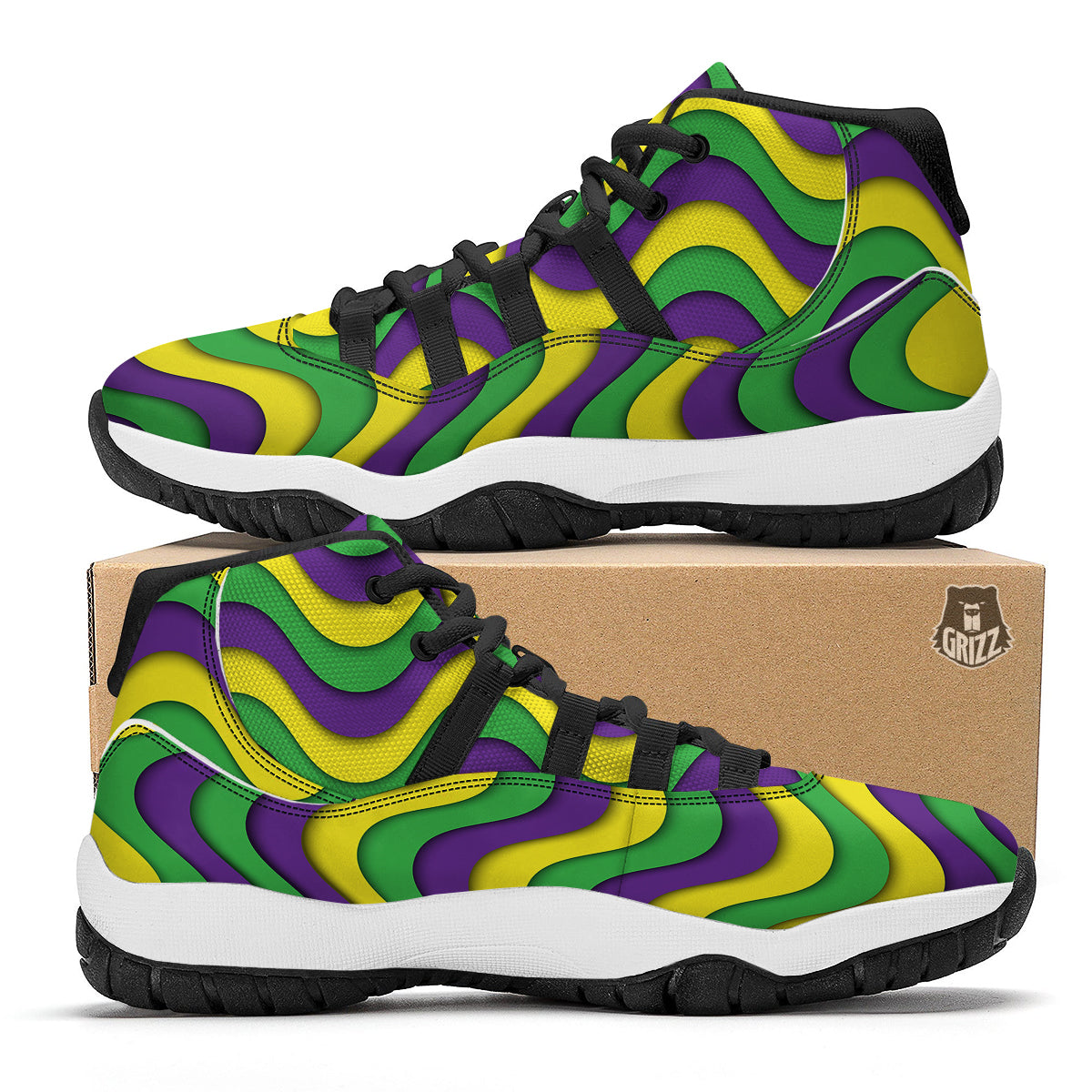 Wave Mardi Gras Print Pattern Black Bball Shoes-grizzshop