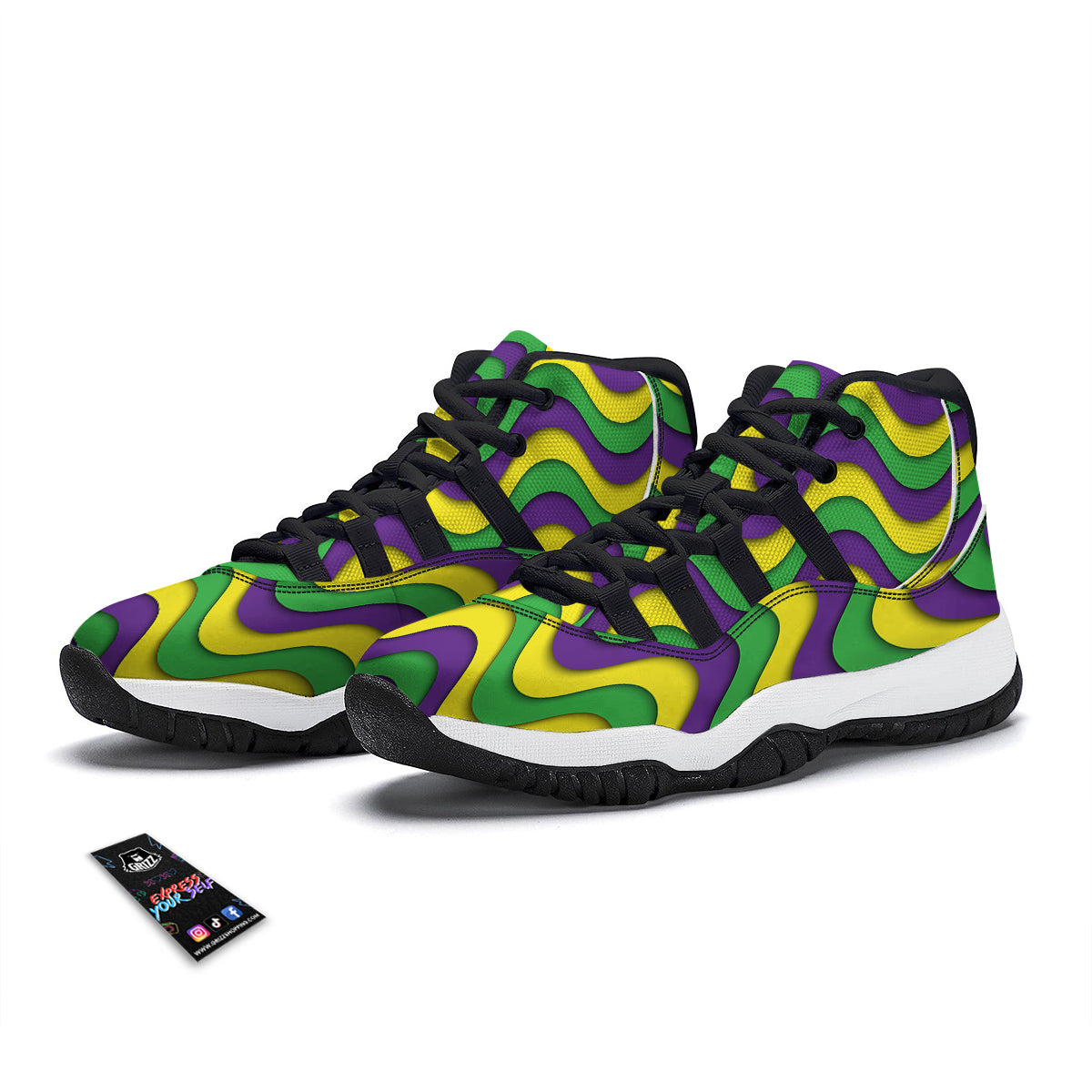 Wave Mardi Gras Print Pattern Black Bball Shoes-grizzshop
