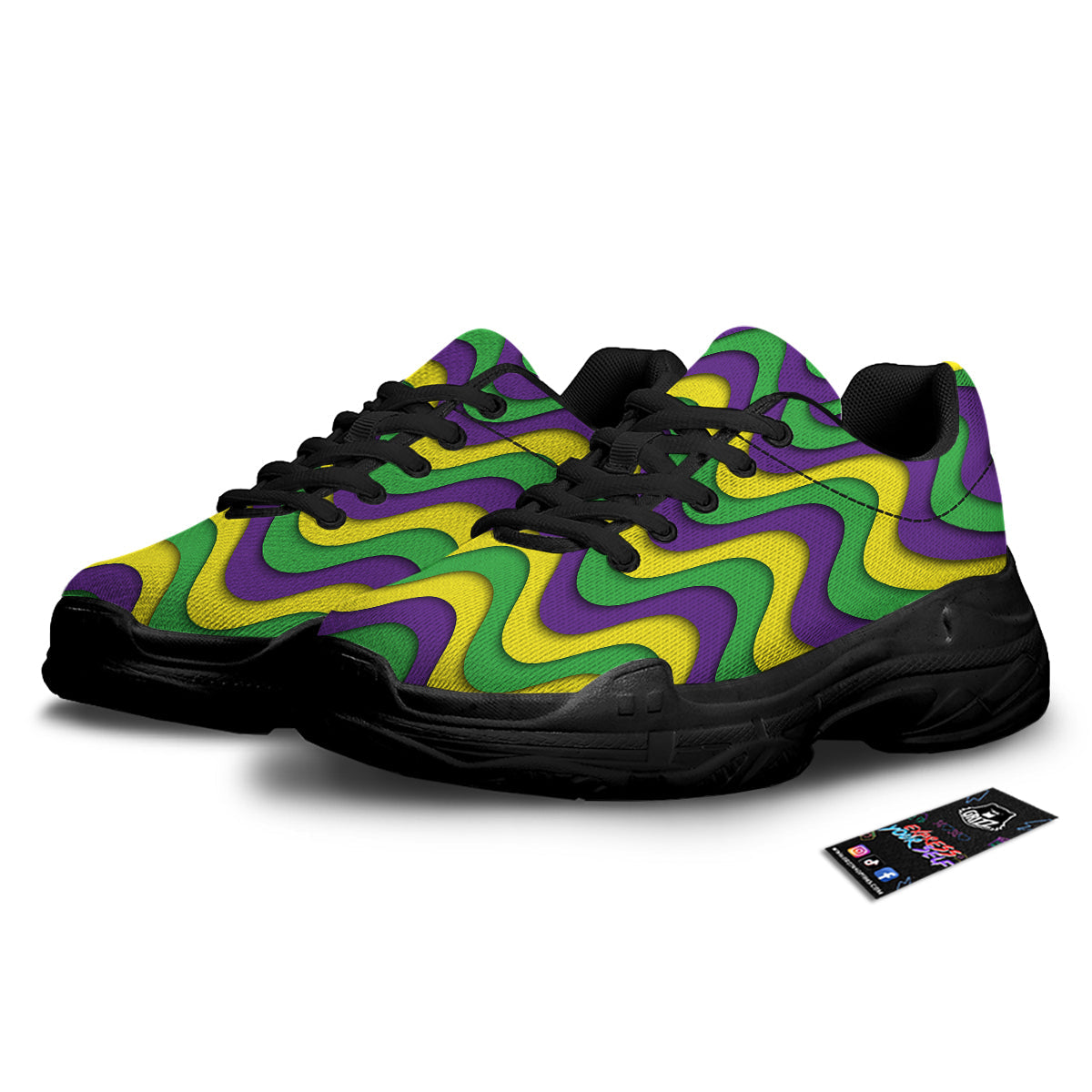 Wave Mardi Gras Print Pattern Black Chunky Shoes-grizzshop