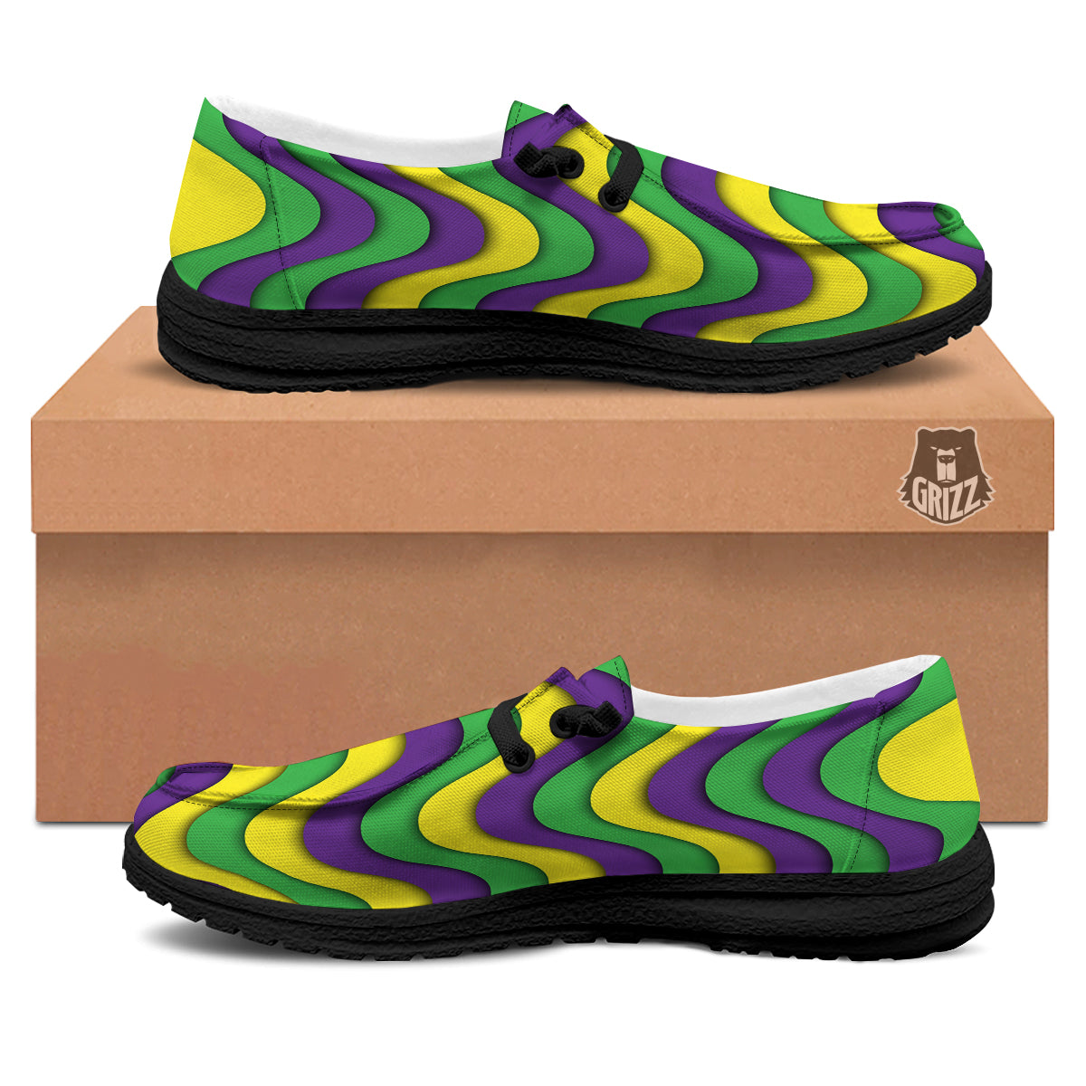 Wave Mardi Gras Print Pattern Black Loafers-grizzshop