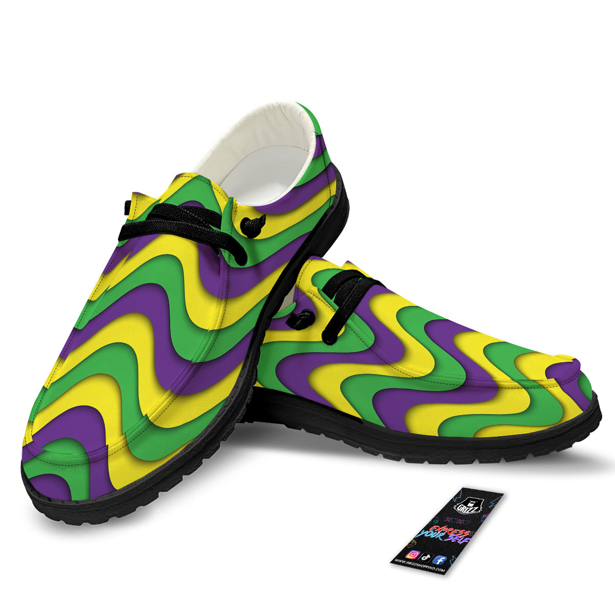 Wave Mardi Gras Print Pattern Black Loafers-grizzshop