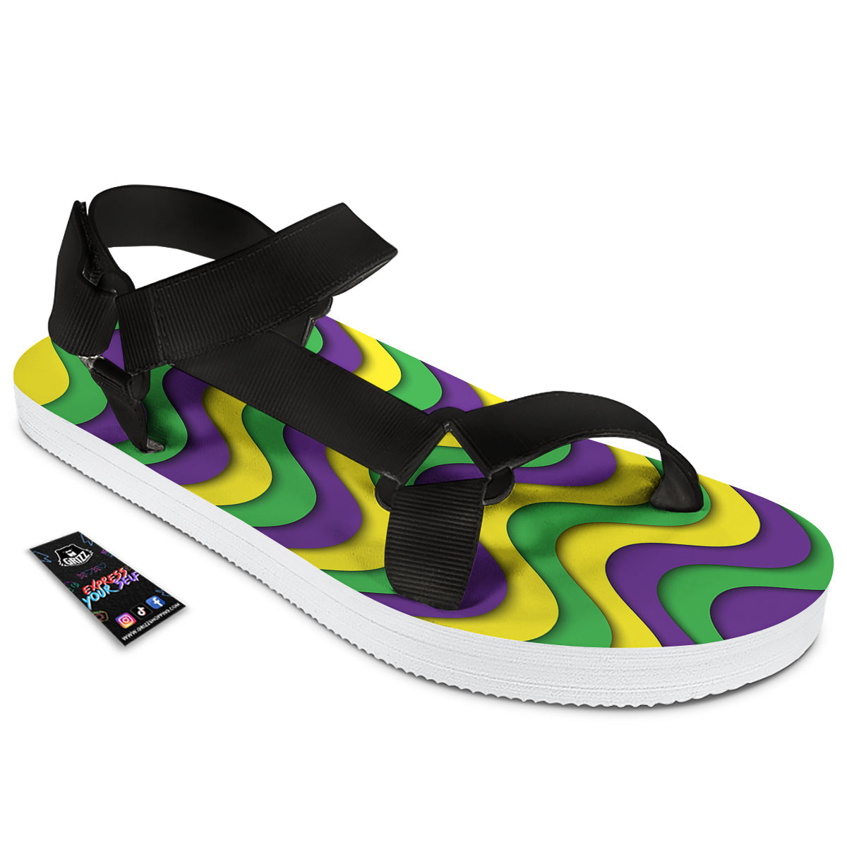 Wave Mardi Gras Print Pattern Black Open Toe Sandals-grizzshop