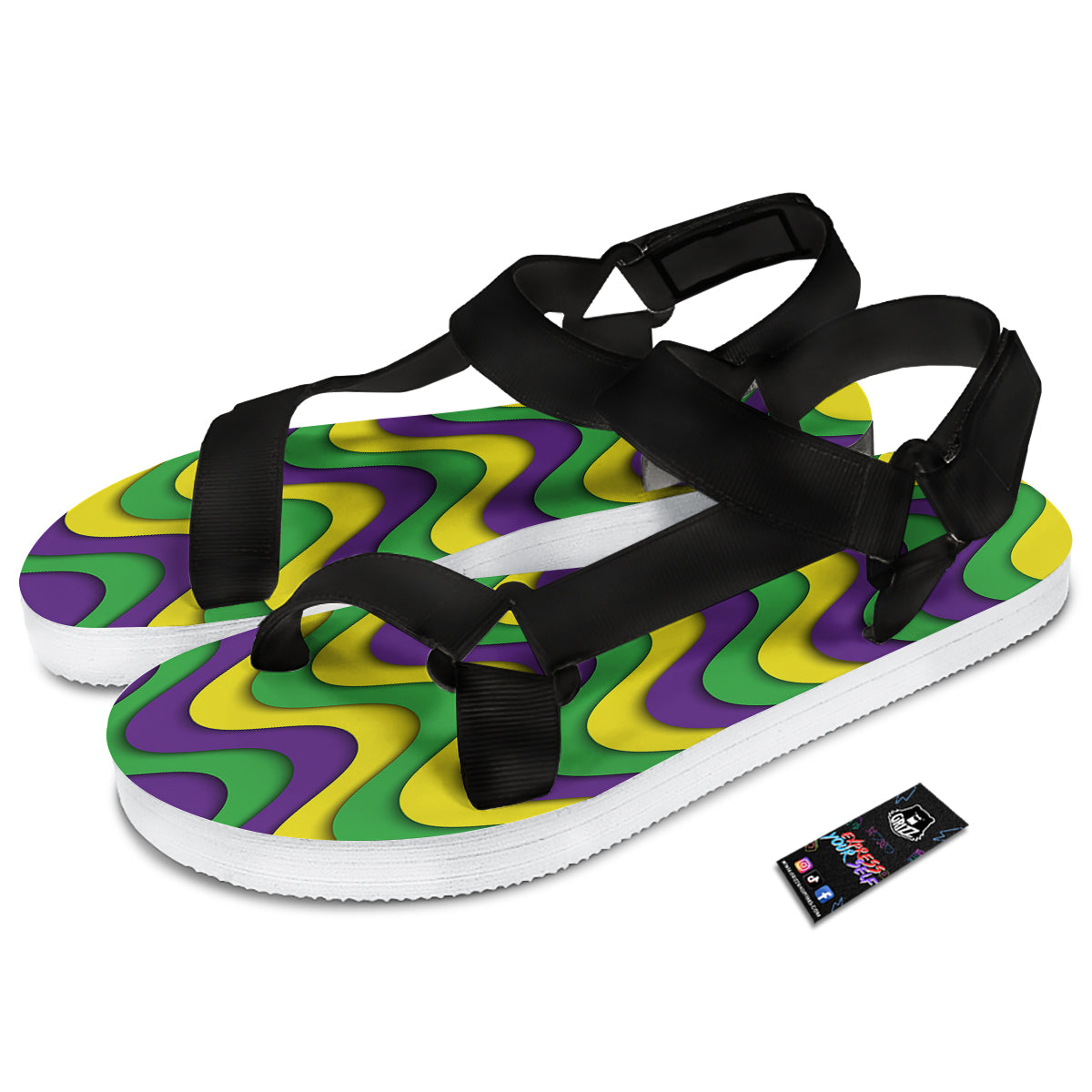 Wave Mardi Gras Print Pattern Black Open Toe Sandals-grizzshop