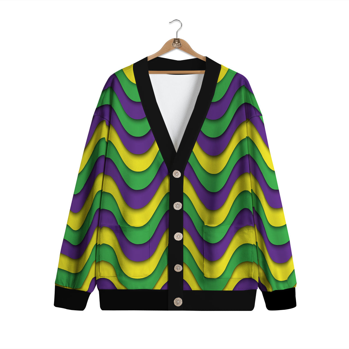Wave Mardi Gras Print Pattern Cardigan-grizzshop