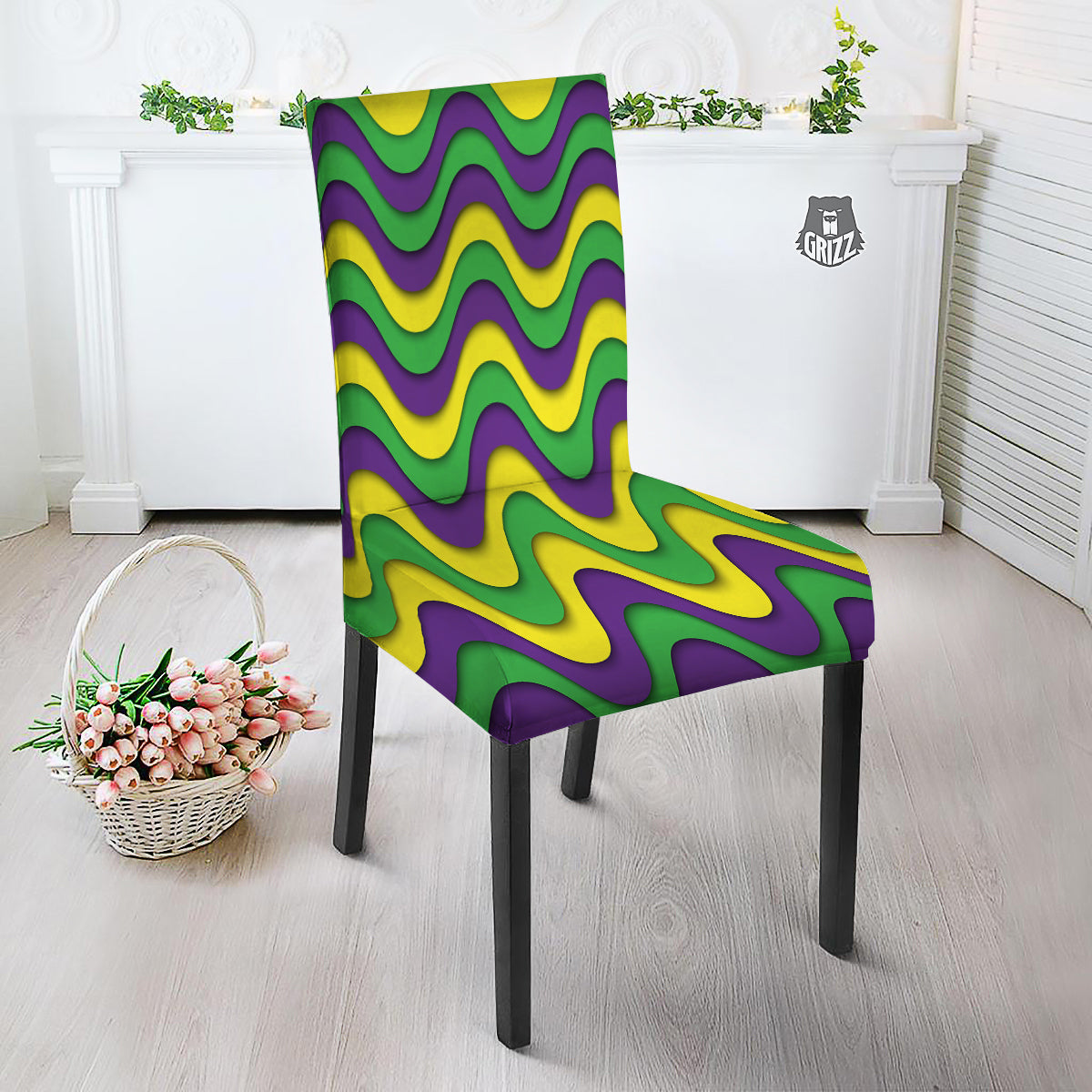 Wave Mardi Gras Print Pattern Dining Chair Slipcover-grizzshop