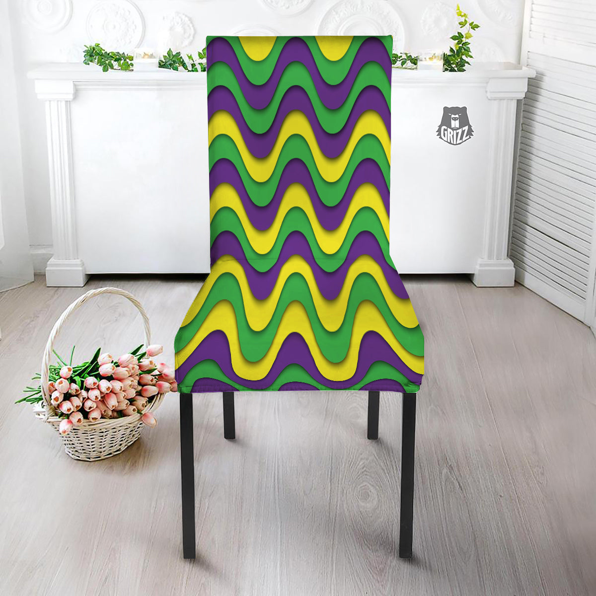 Wave Mardi Gras Print Pattern Dining Chair Slipcover-grizzshop
