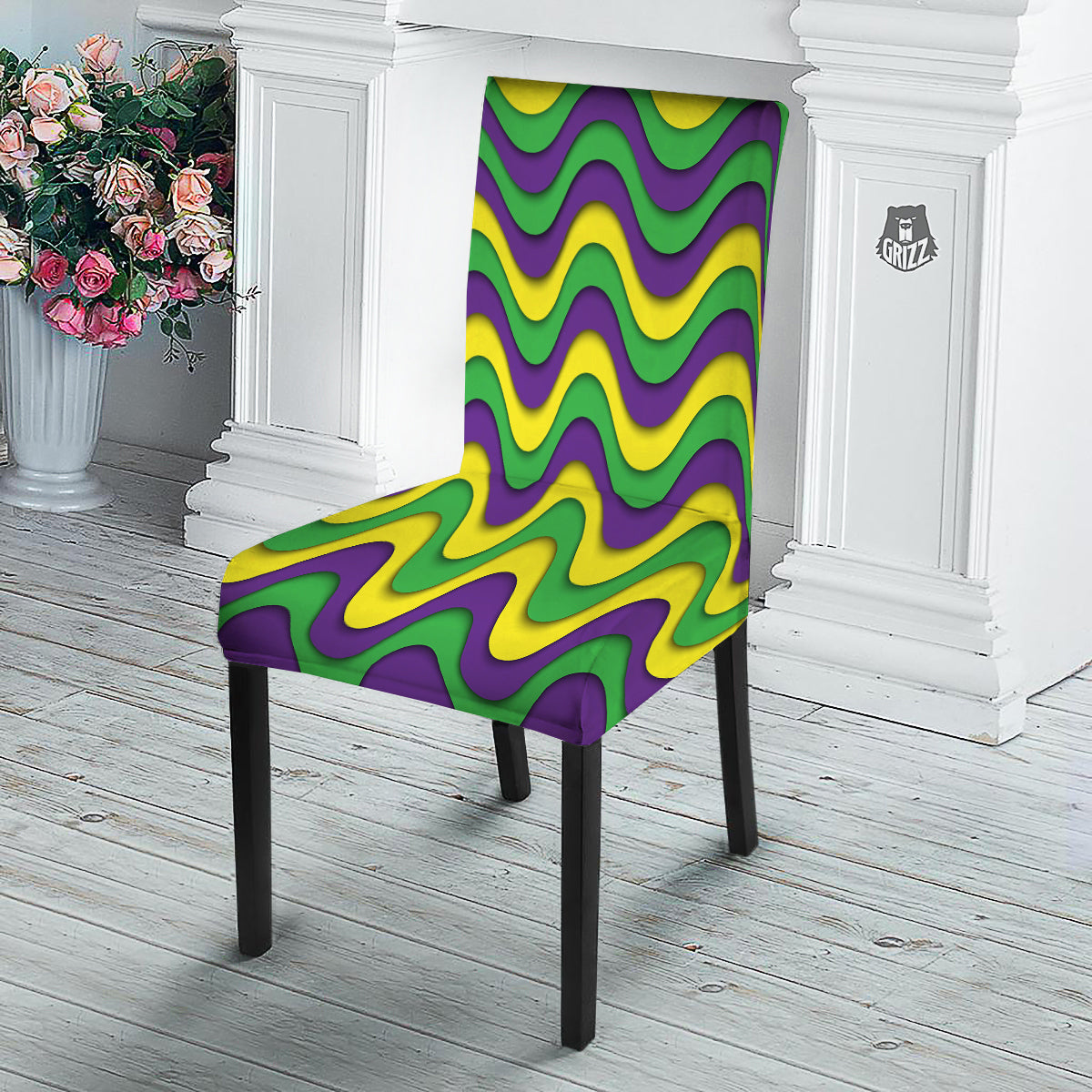 Wave Mardi Gras Print Pattern Dining Chair Slipcover-grizzshop