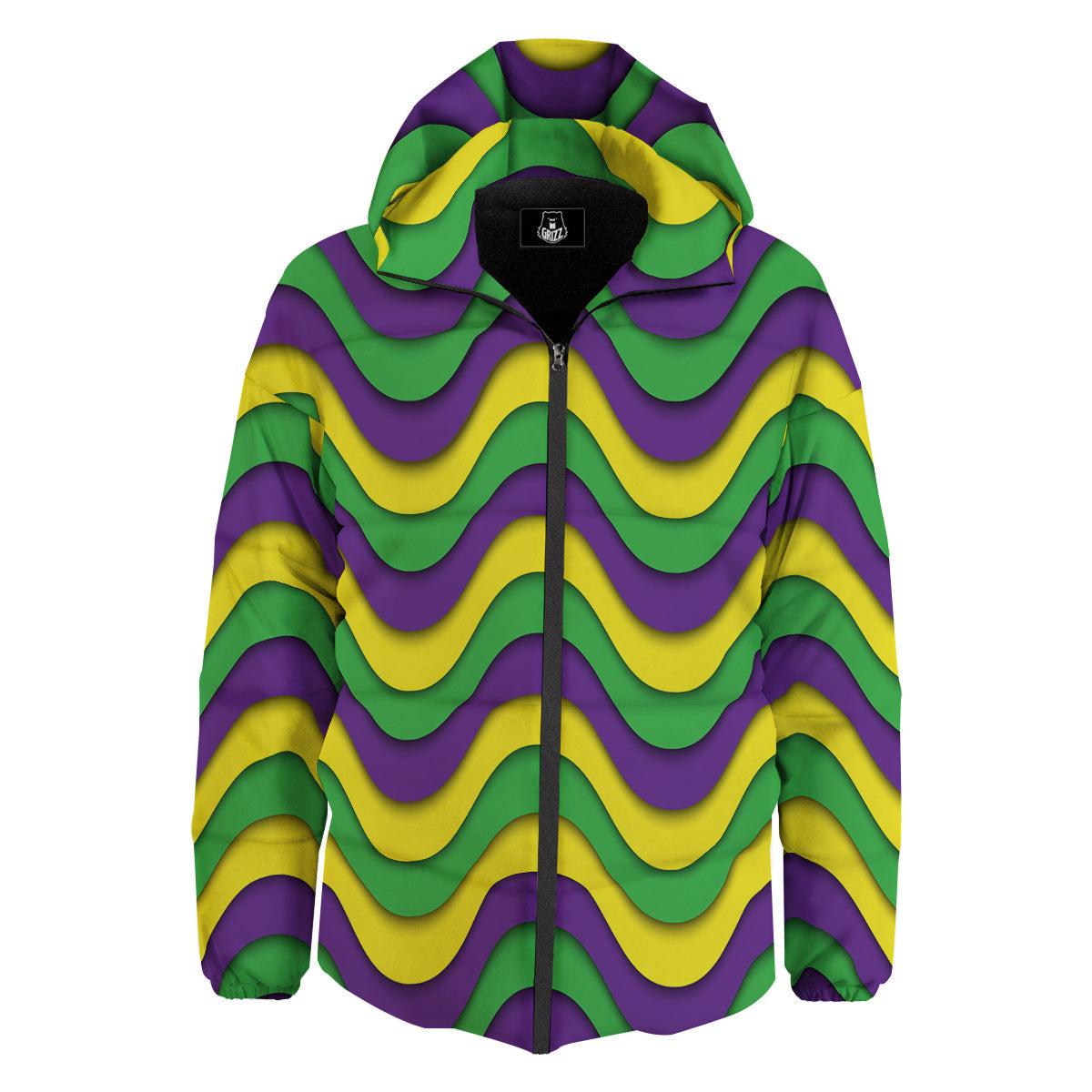Wave Mardi Gras Print Pattern Down Jacket-grizzshop