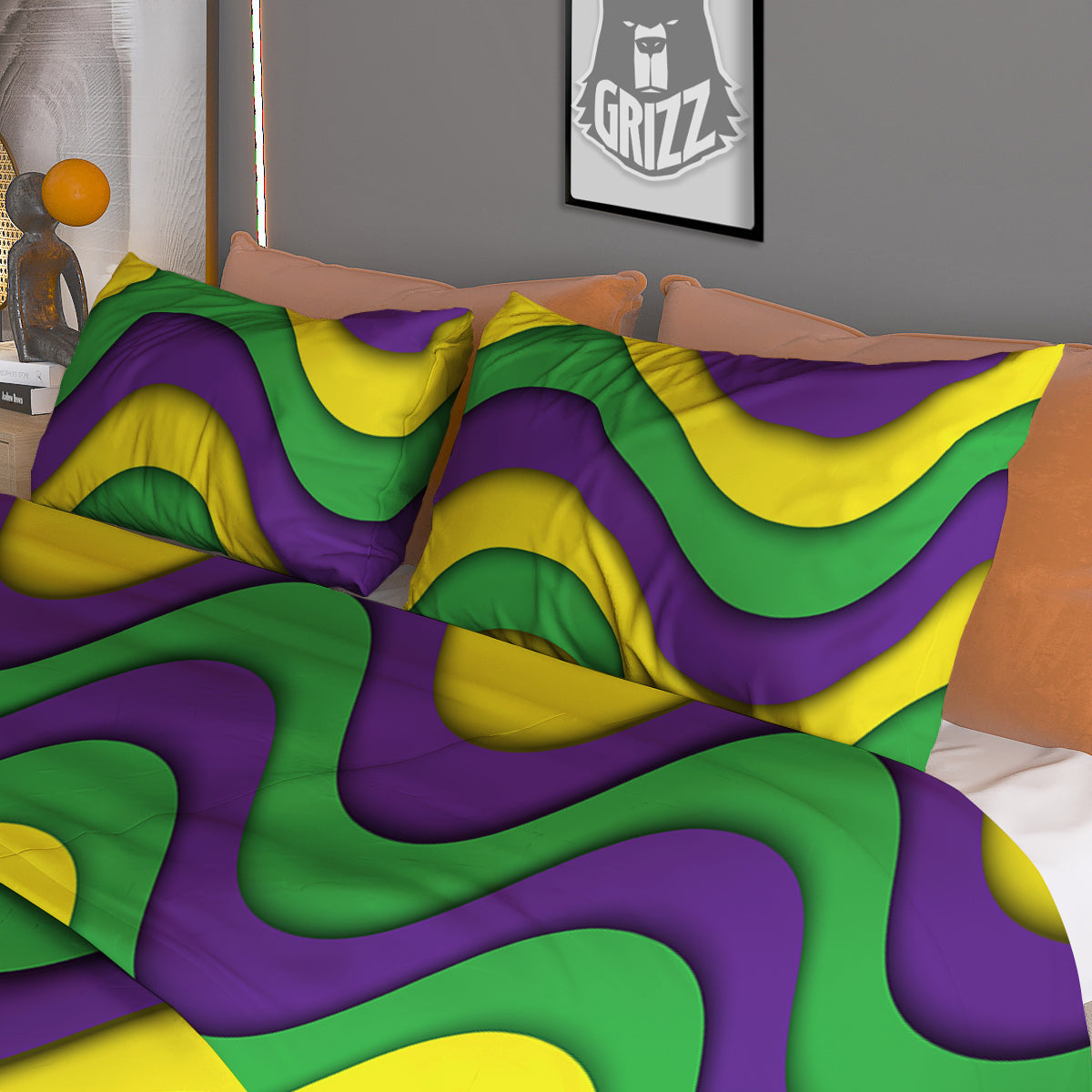 Wave Mardi Gras Print Pattern Duvet Cover Bedding Set