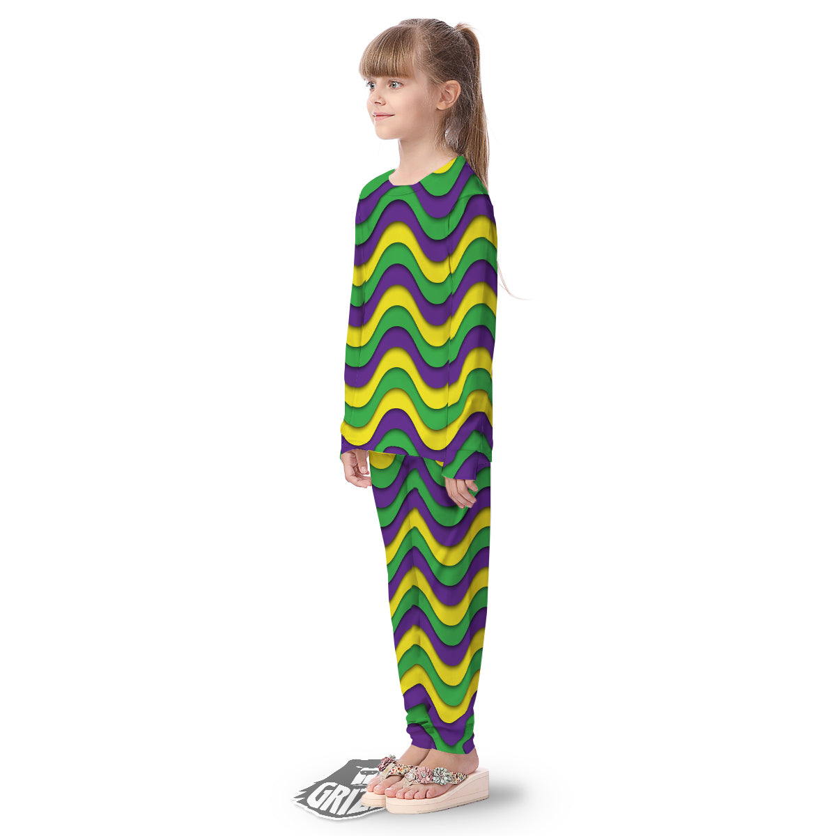 Wave Mardi Gras Print Pattern Kid's Pajamas-grizzshop
