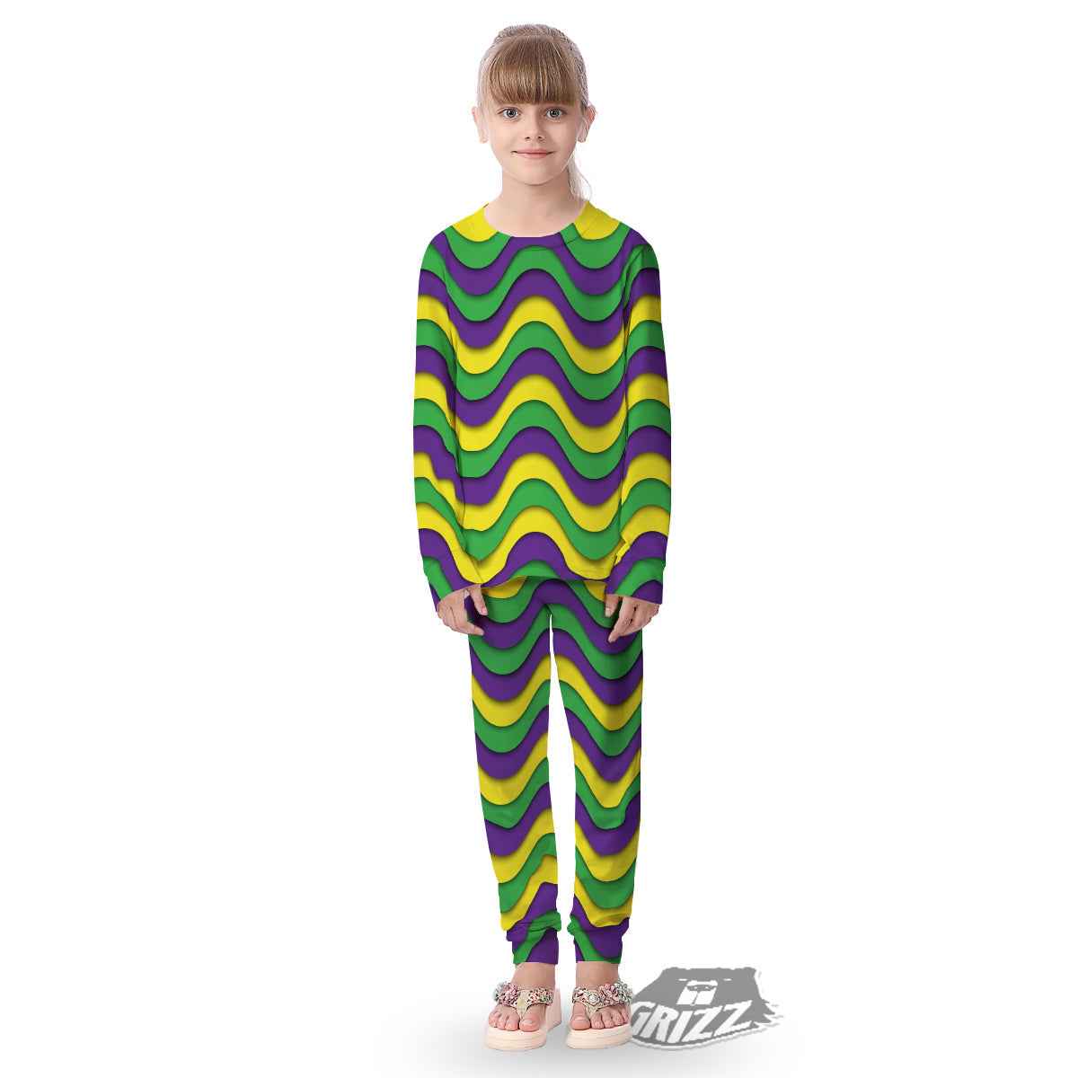 Wave Mardi Gras Print Pattern Kid's Pajamas-grizzshop