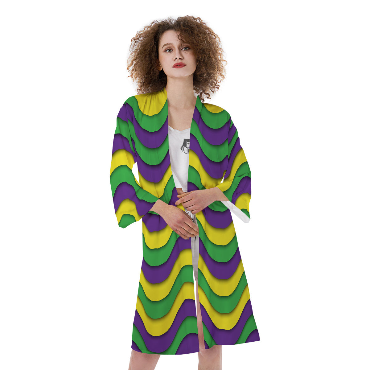 Wave Mardi Gras Print Pattern Kimono-grizzshop