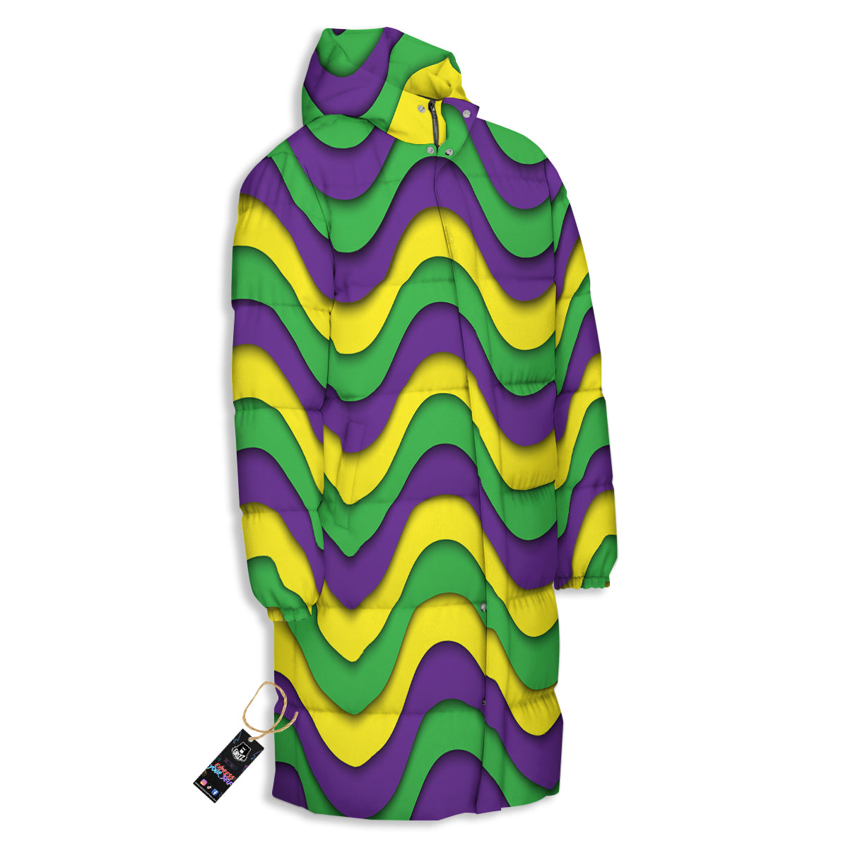 Wave Mardi Gras Print Pattern Long Down Jacket-grizzshop