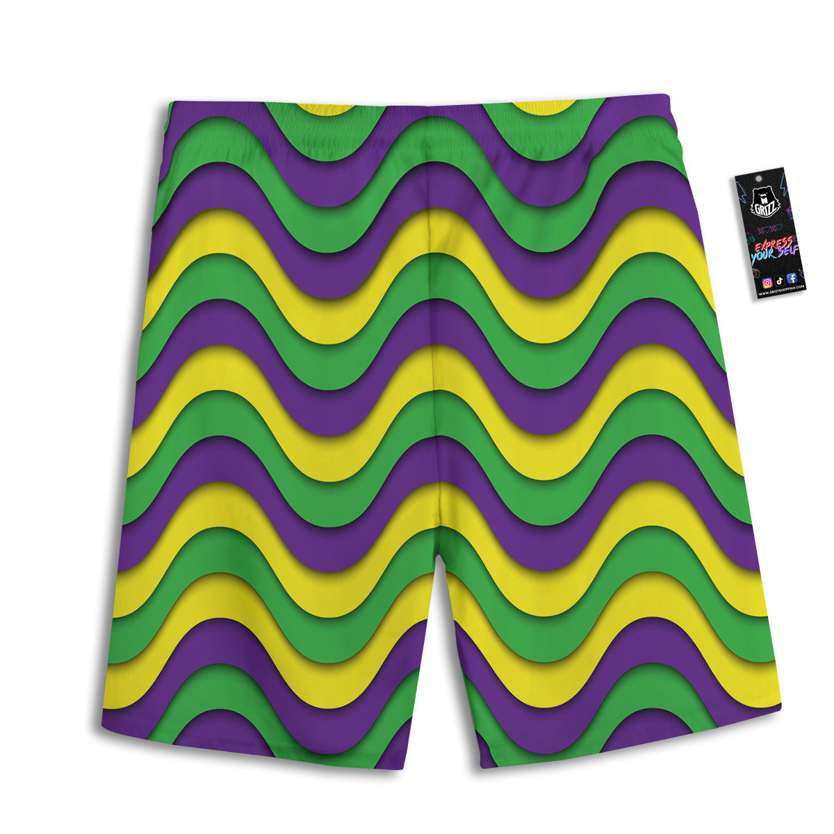 Wave Mardi Gras Print Pattern Men's Athletic Shorts