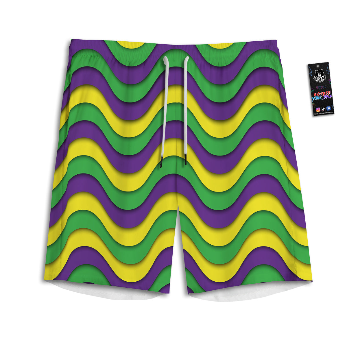 Wave Mardi Gras Print Pattern Men's Athletic Shorts